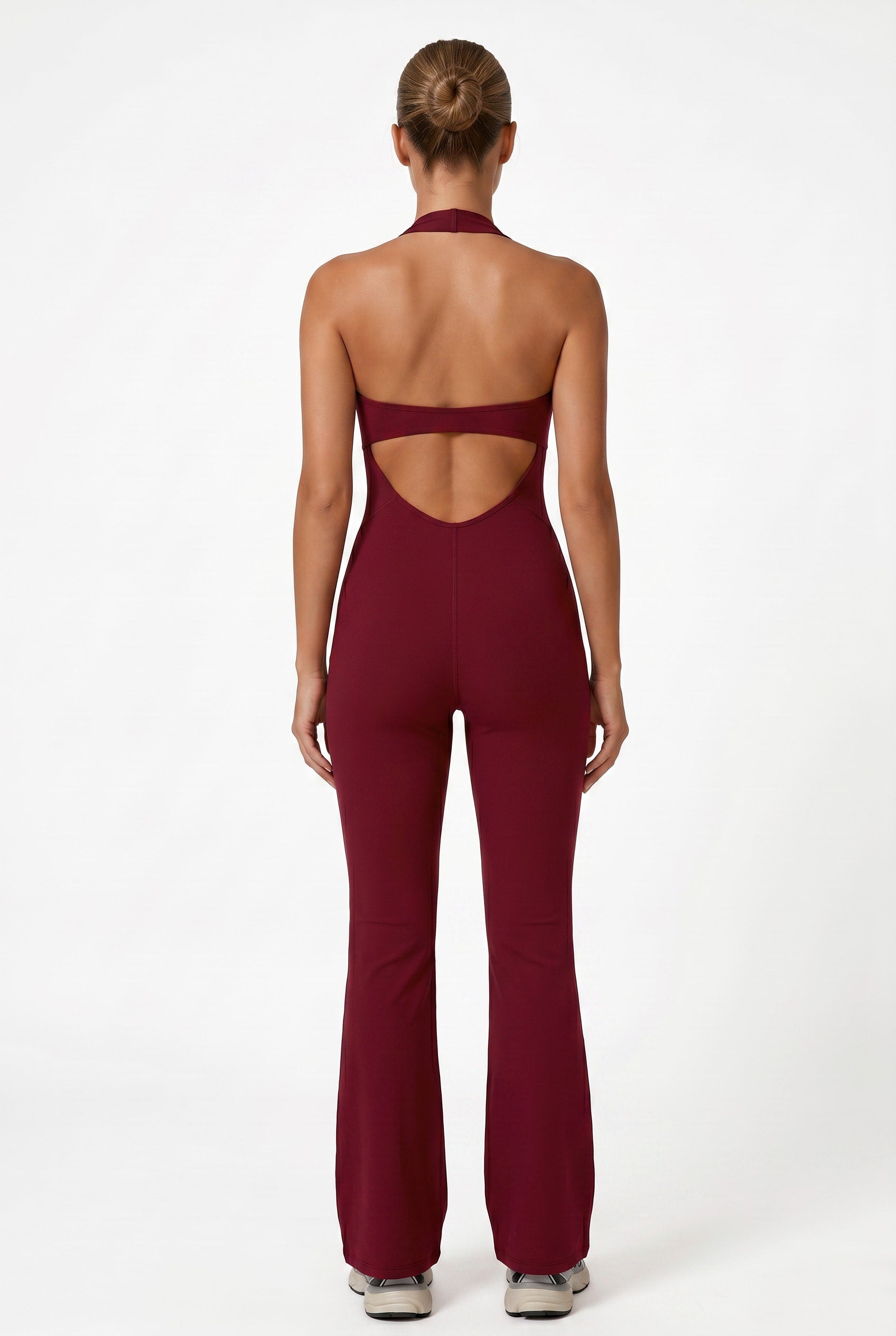 Burgundy Halter Neck Jumpsuit Flare