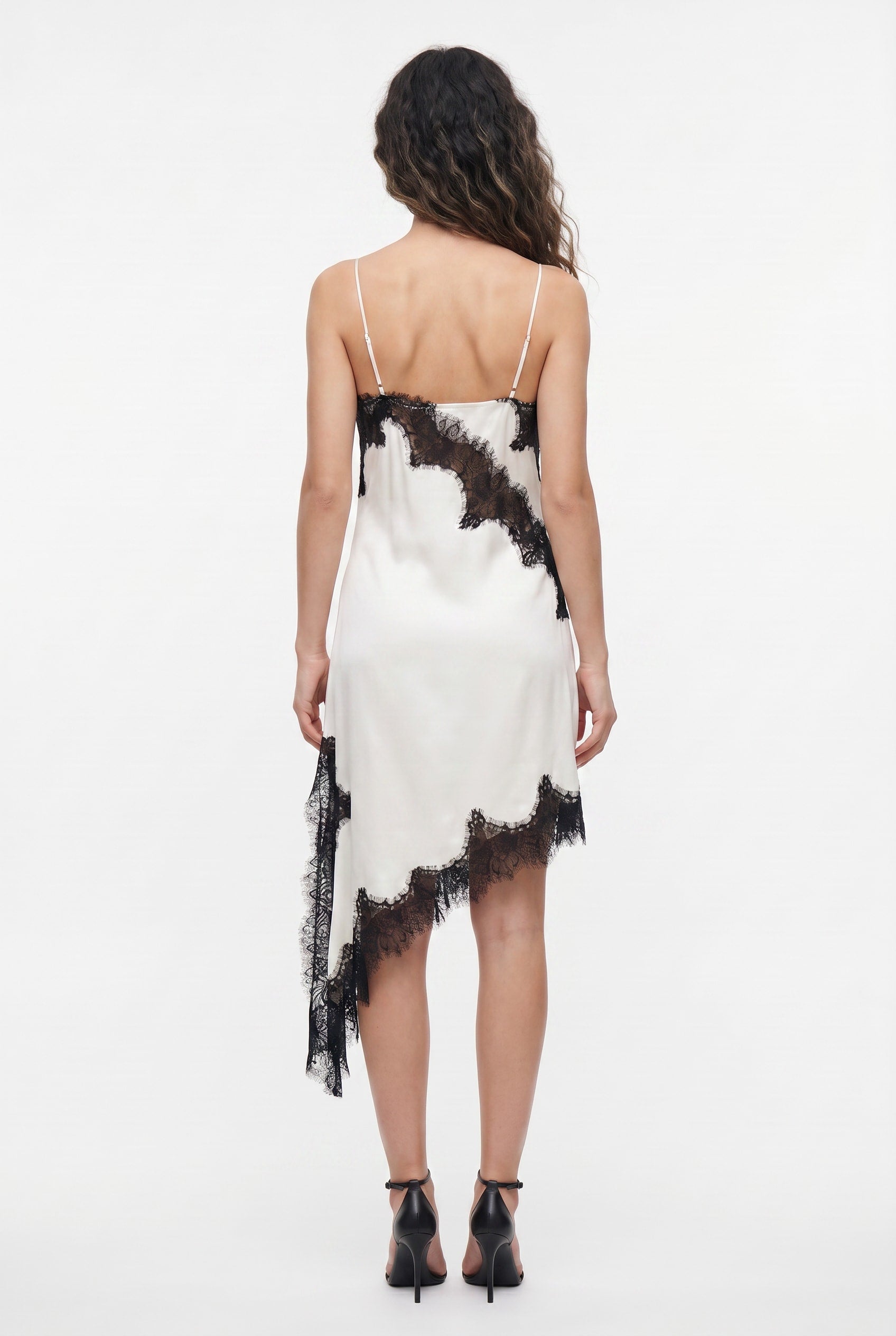 Ivory Silk Lace-Trim Asymmetric Slip Dress