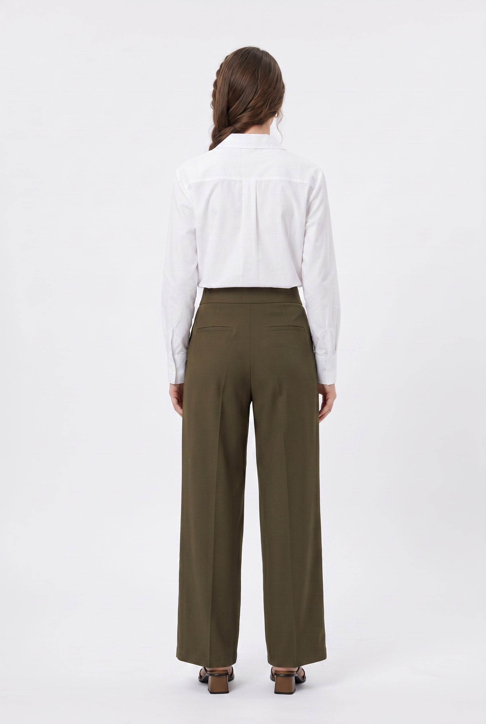 Olive Green Pleated Wide-Leg Trousers