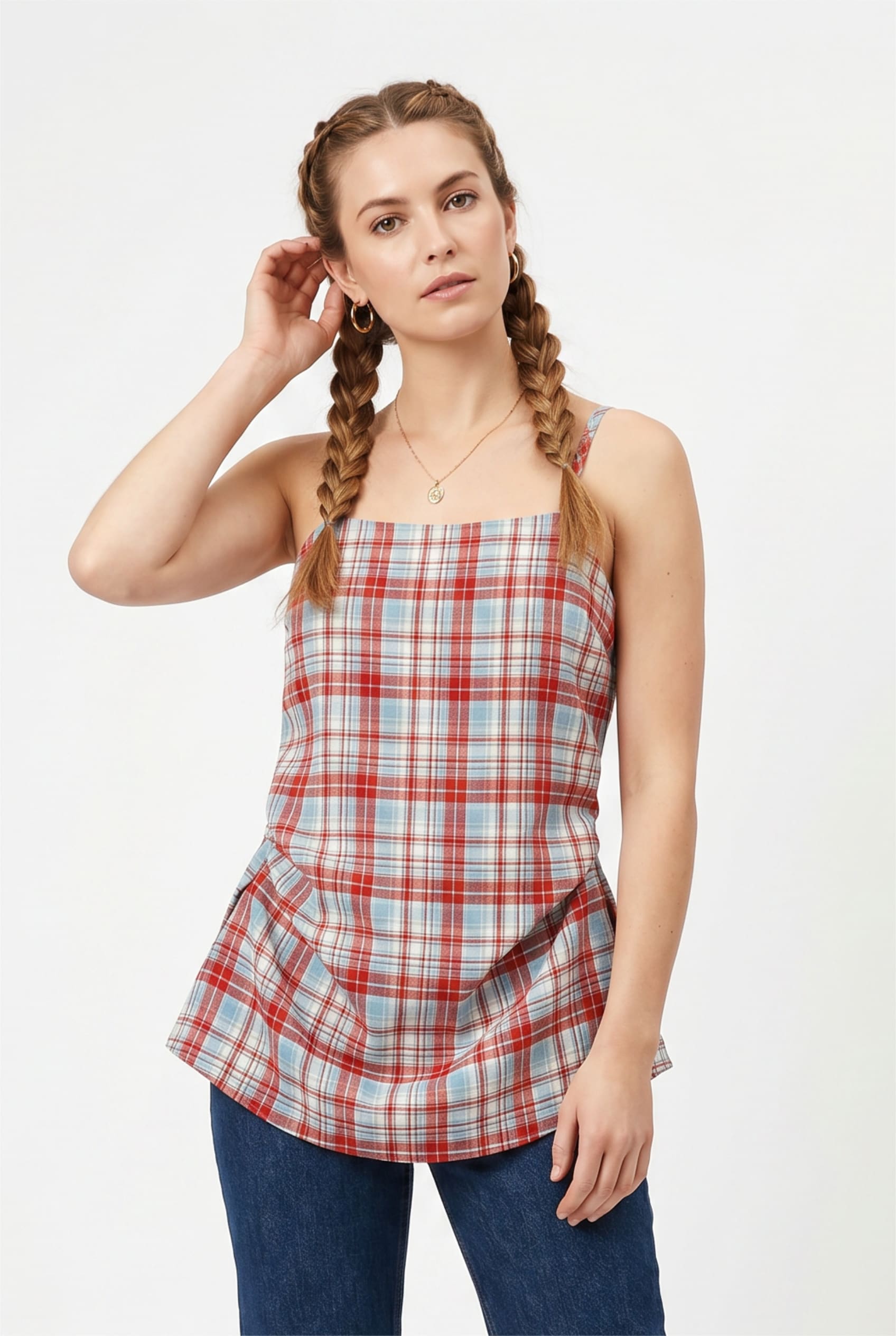 Red Plaid Peplum Cami Top