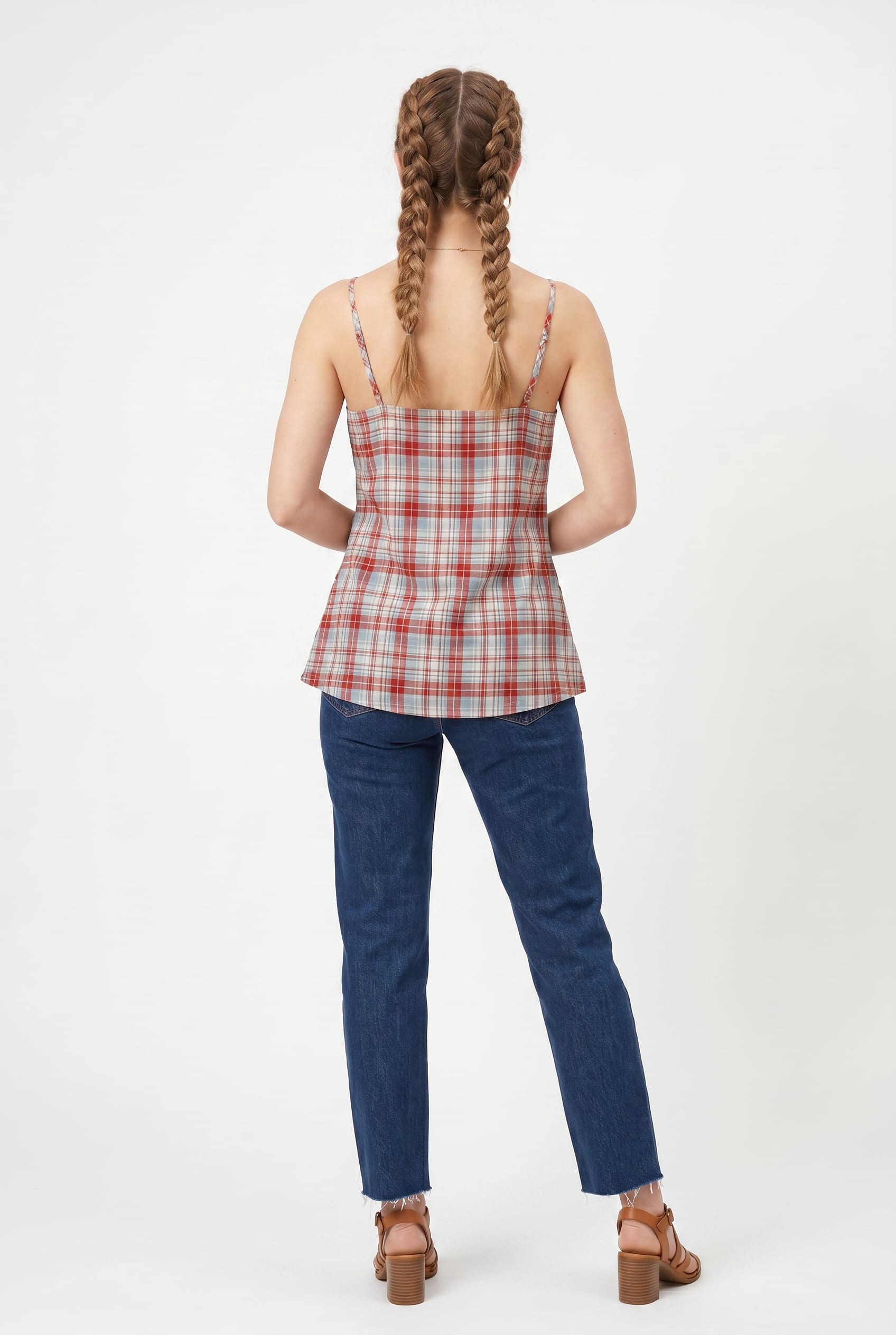 Red Plaid Peplum Cami Top