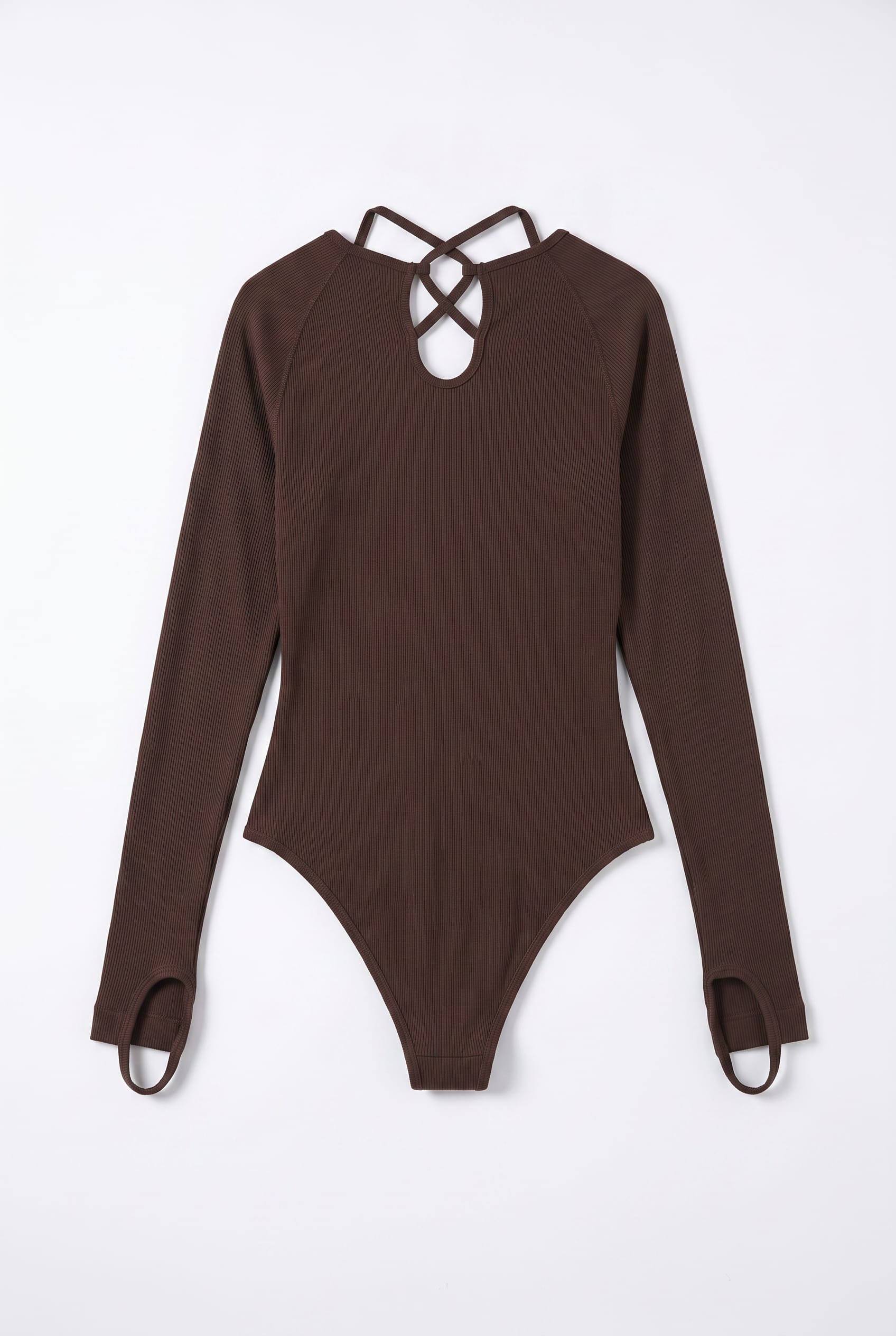 Chocolate Brown Double Strap Ribbed Bodysuit