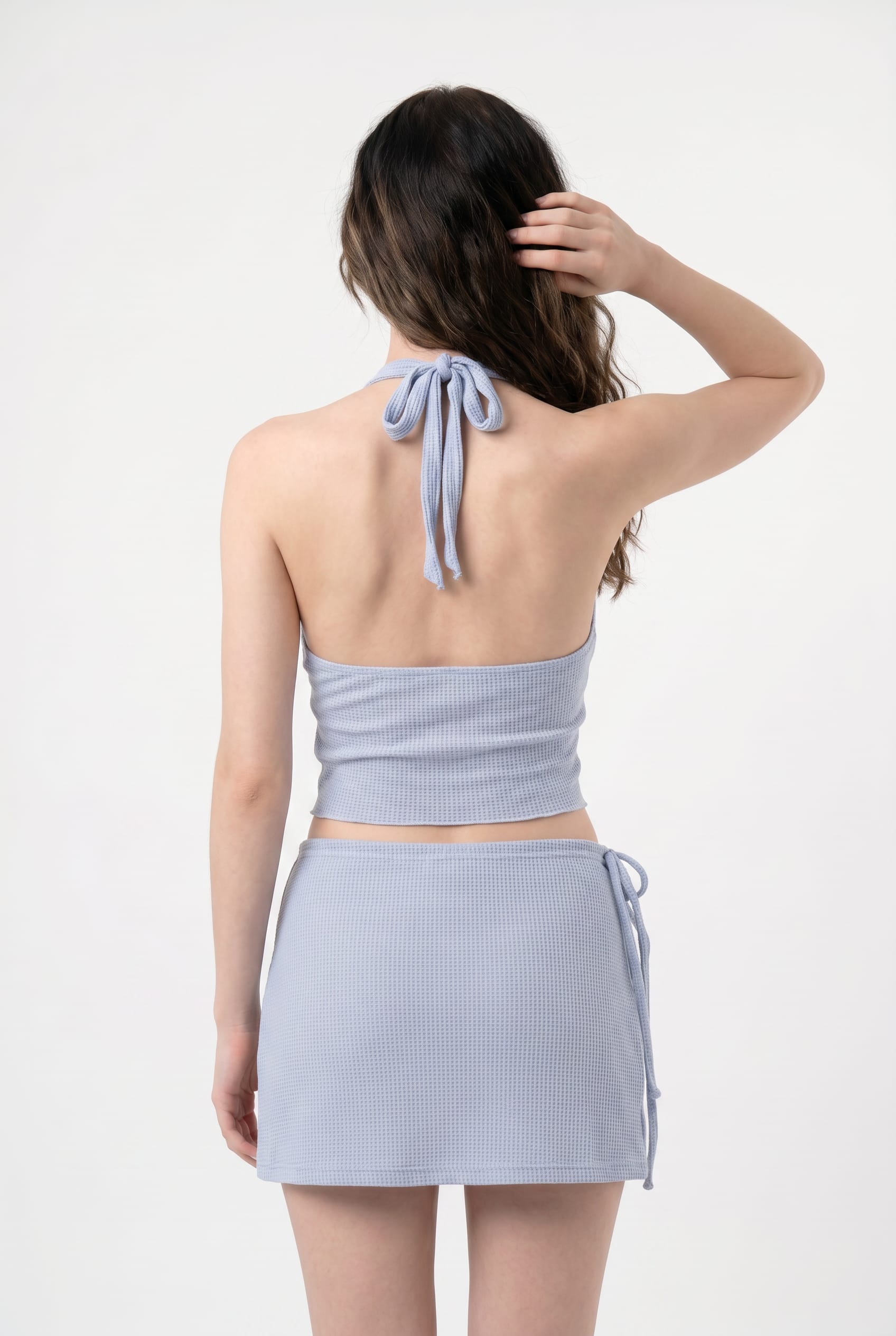 Sky Blue Waffle Halter Co-ord Set