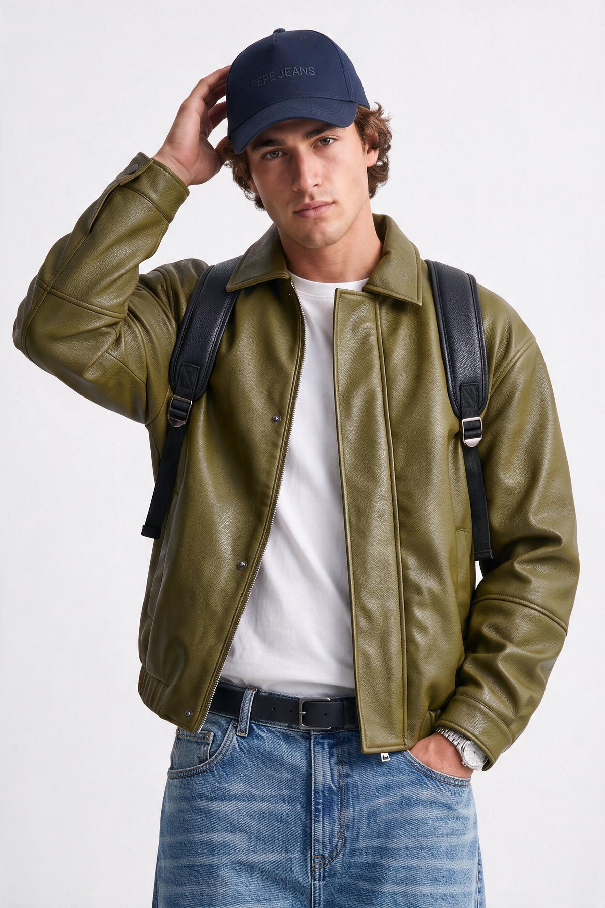 Olive Oversized Leather Jacket
