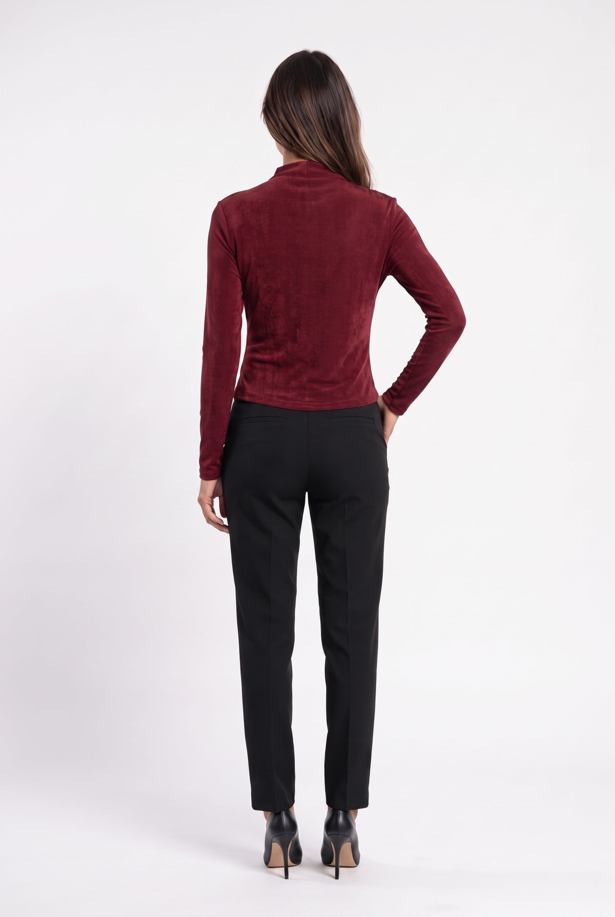 Burgundy Ruched Mock Neck Blouse