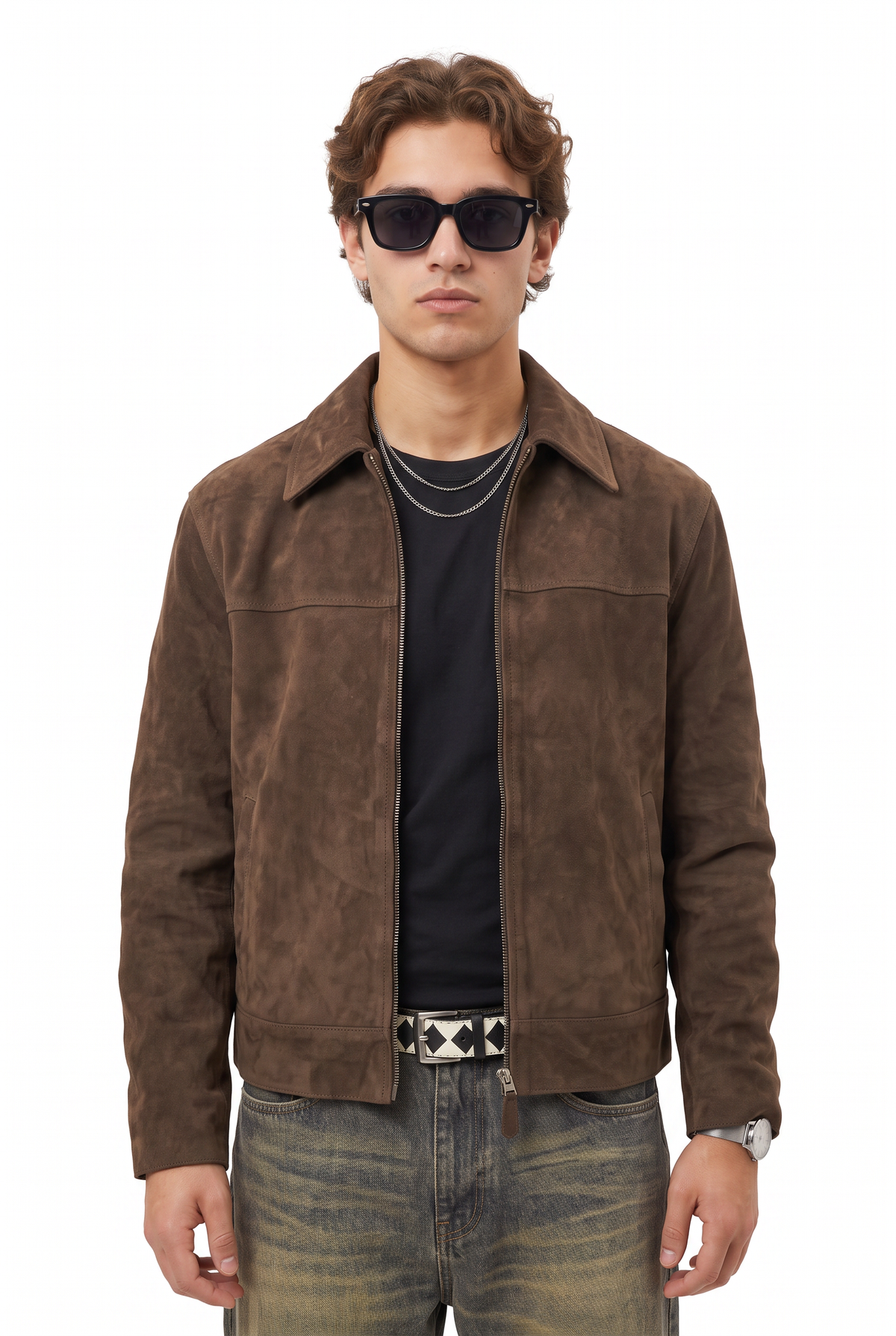 Brown Regular Suede Zip Jacket