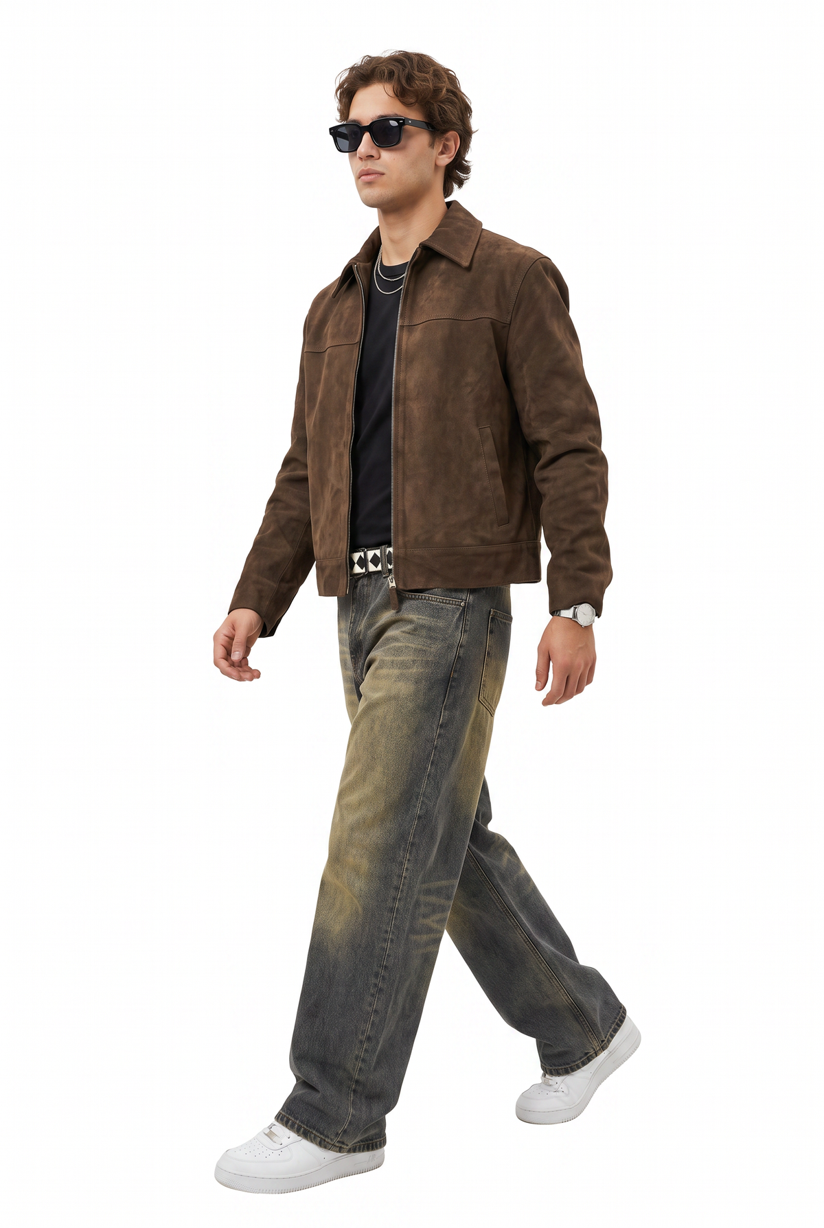 Brown Regular Suede Zip Jacket