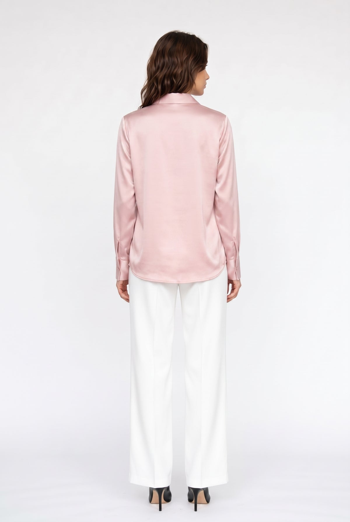 Pink Satin Button-Up Blouse