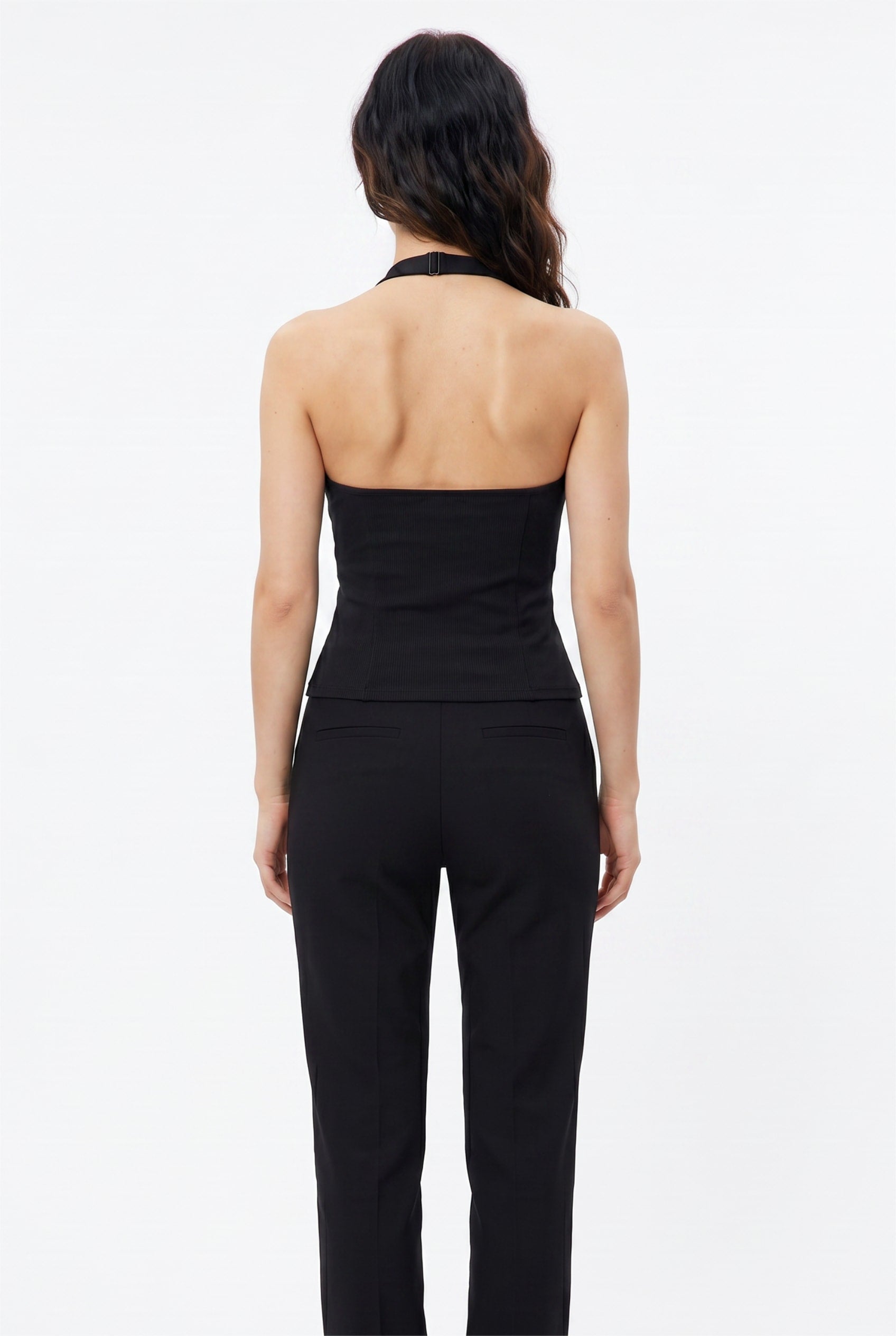 Black Ribbed Halter Neck Tank Top
