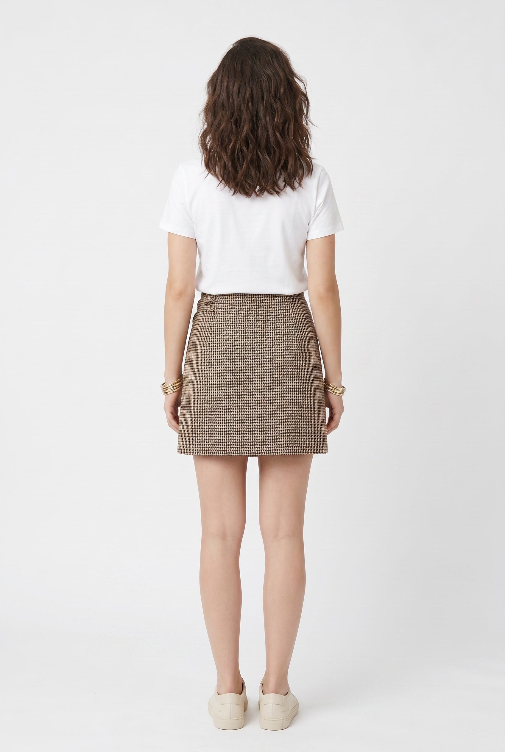 Brown Houndstooth Check Mini Skirt