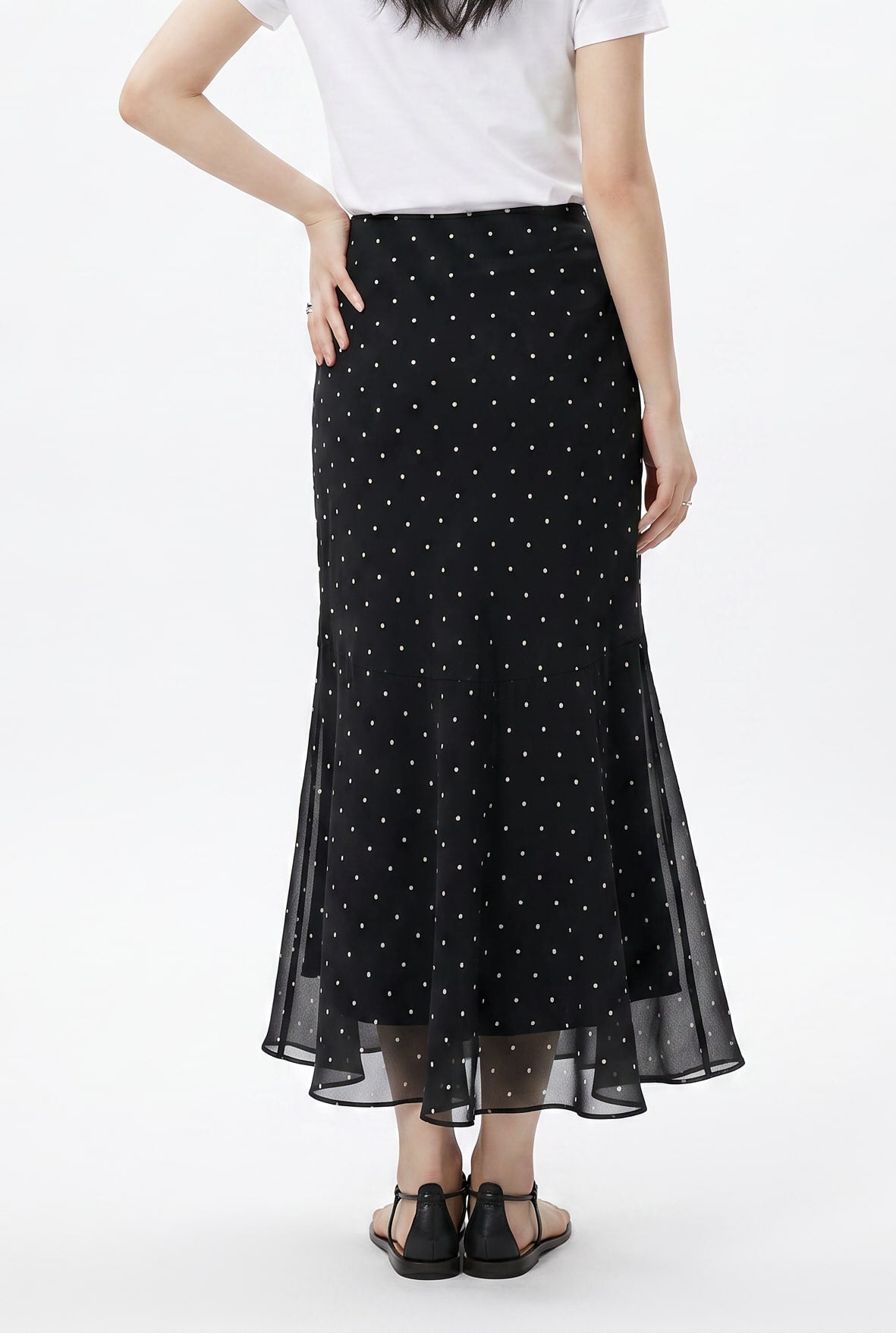 Black Polka Dot Mesh Maxi Skirt
