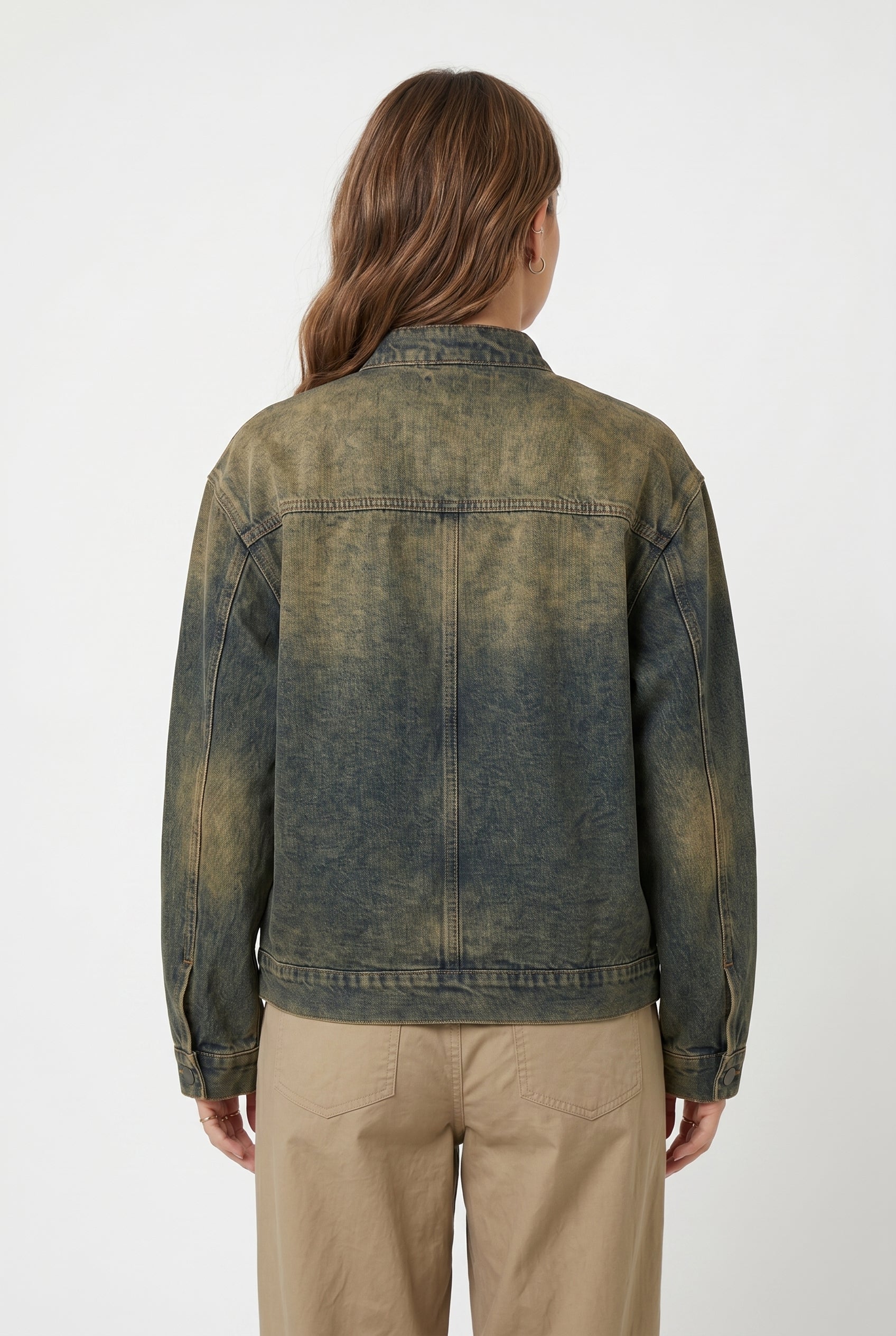 Olive Washed Denim Bomber Jacket