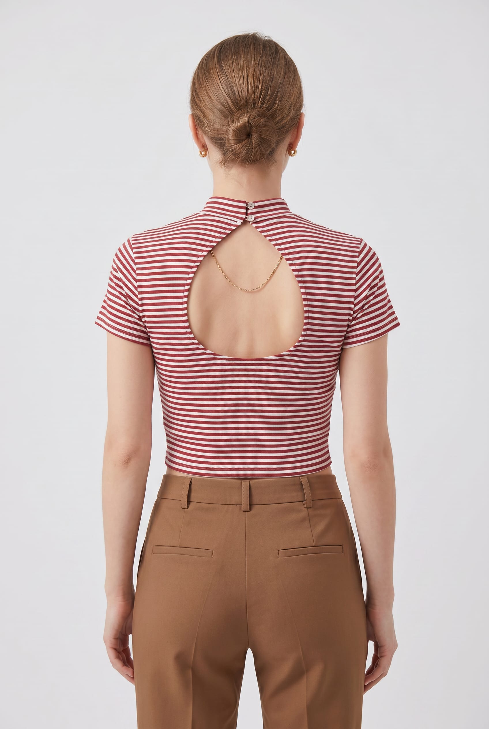 Burgundy Striped Keyhole Collar Crop Top