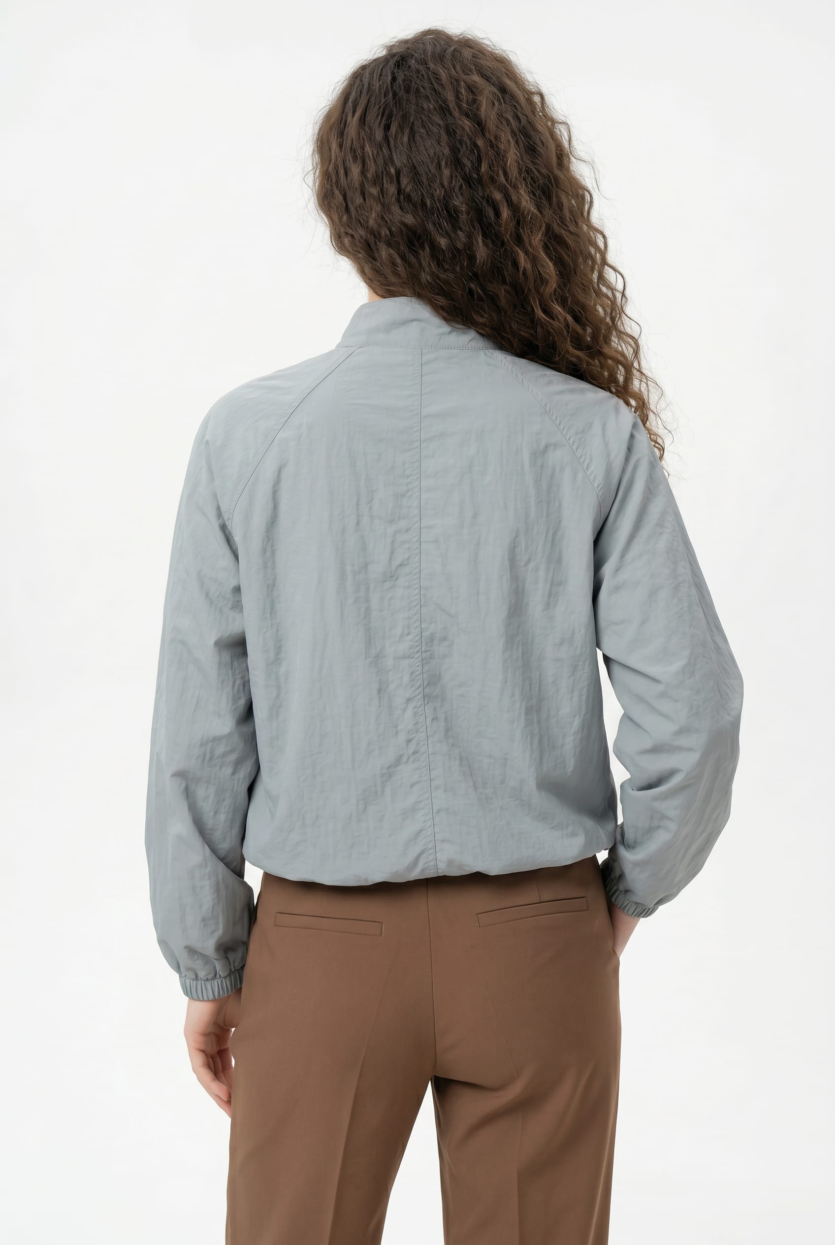 Sage Green Zip-Front Bomber Jacket