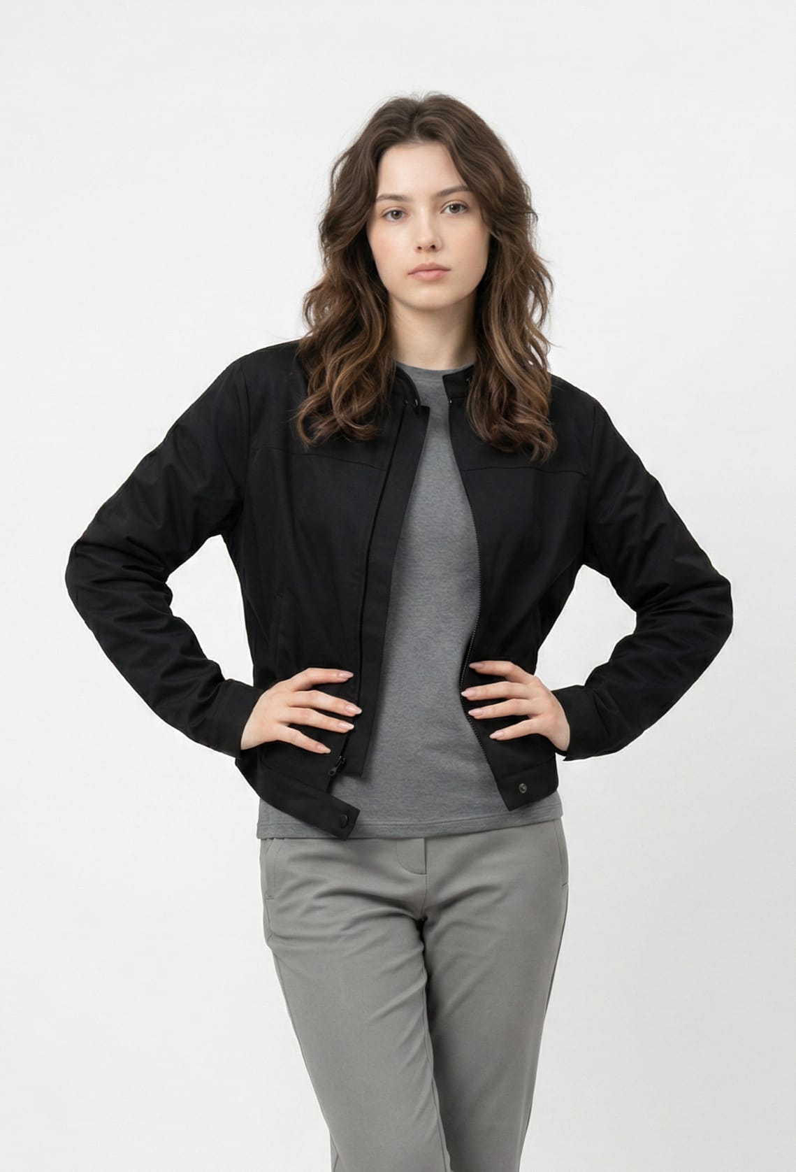 Black Bomber Jacket Ribbed Trim