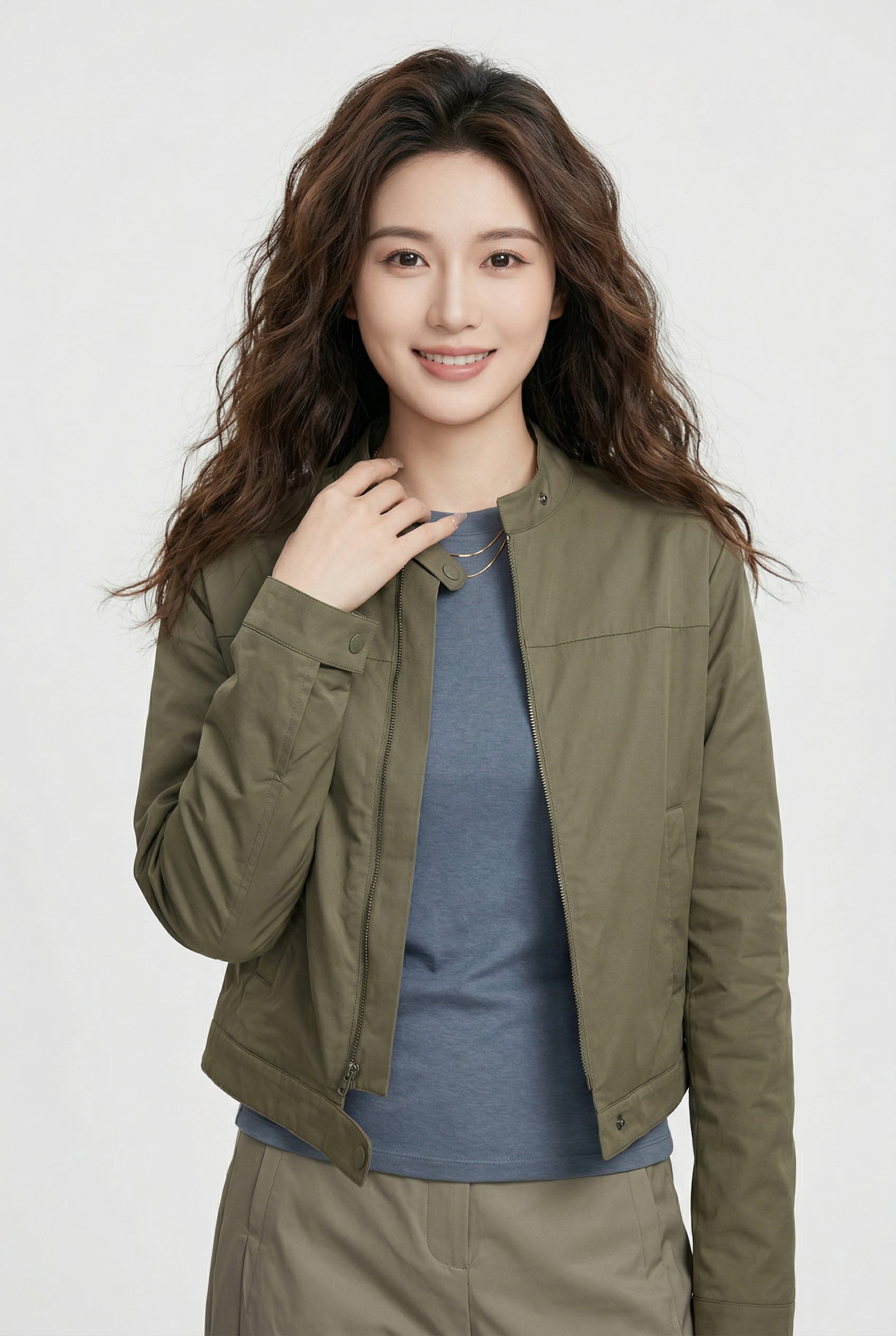 Olive Green Zip Bomber Jacket