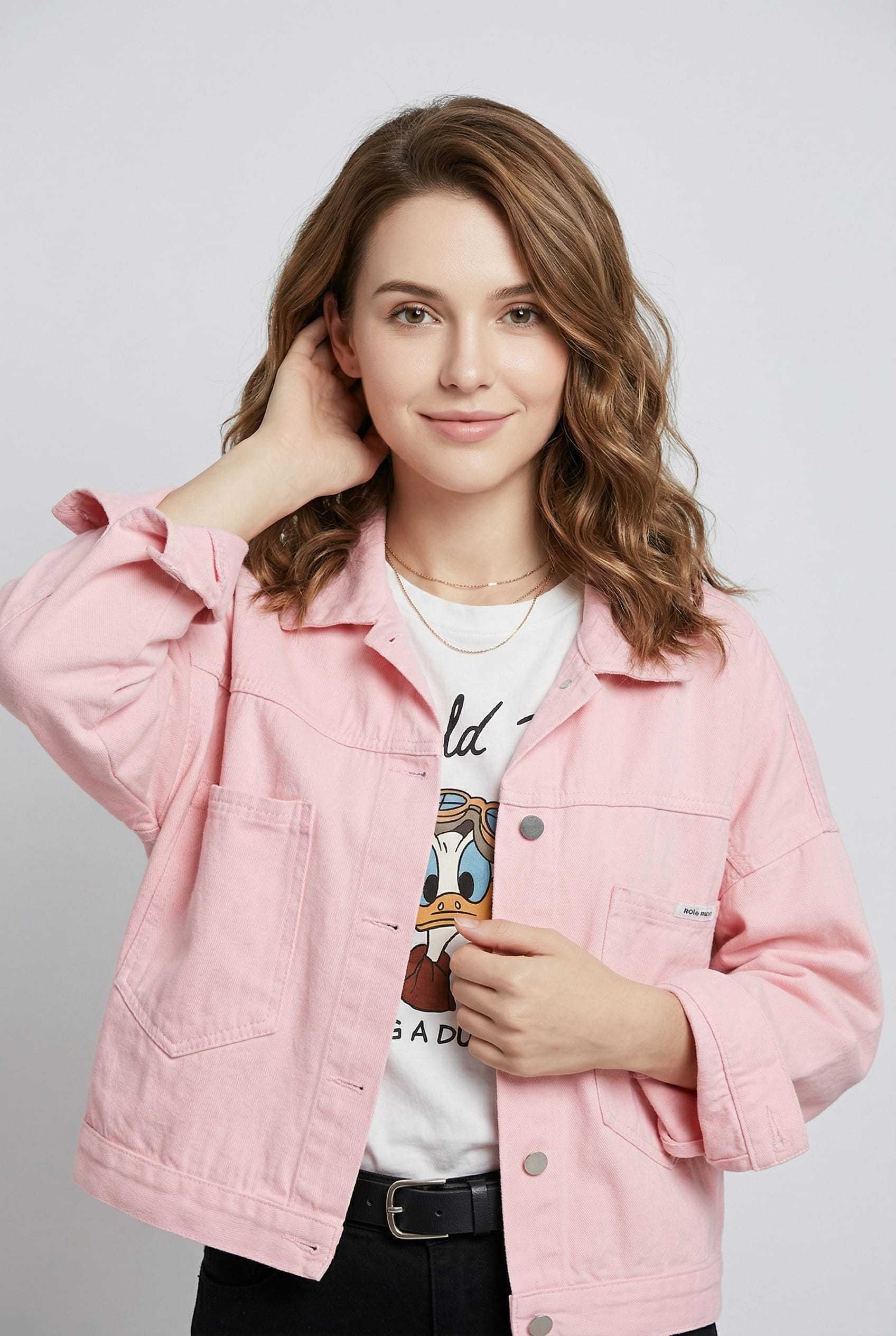 Pink Denim Cropped Trucker Jacket