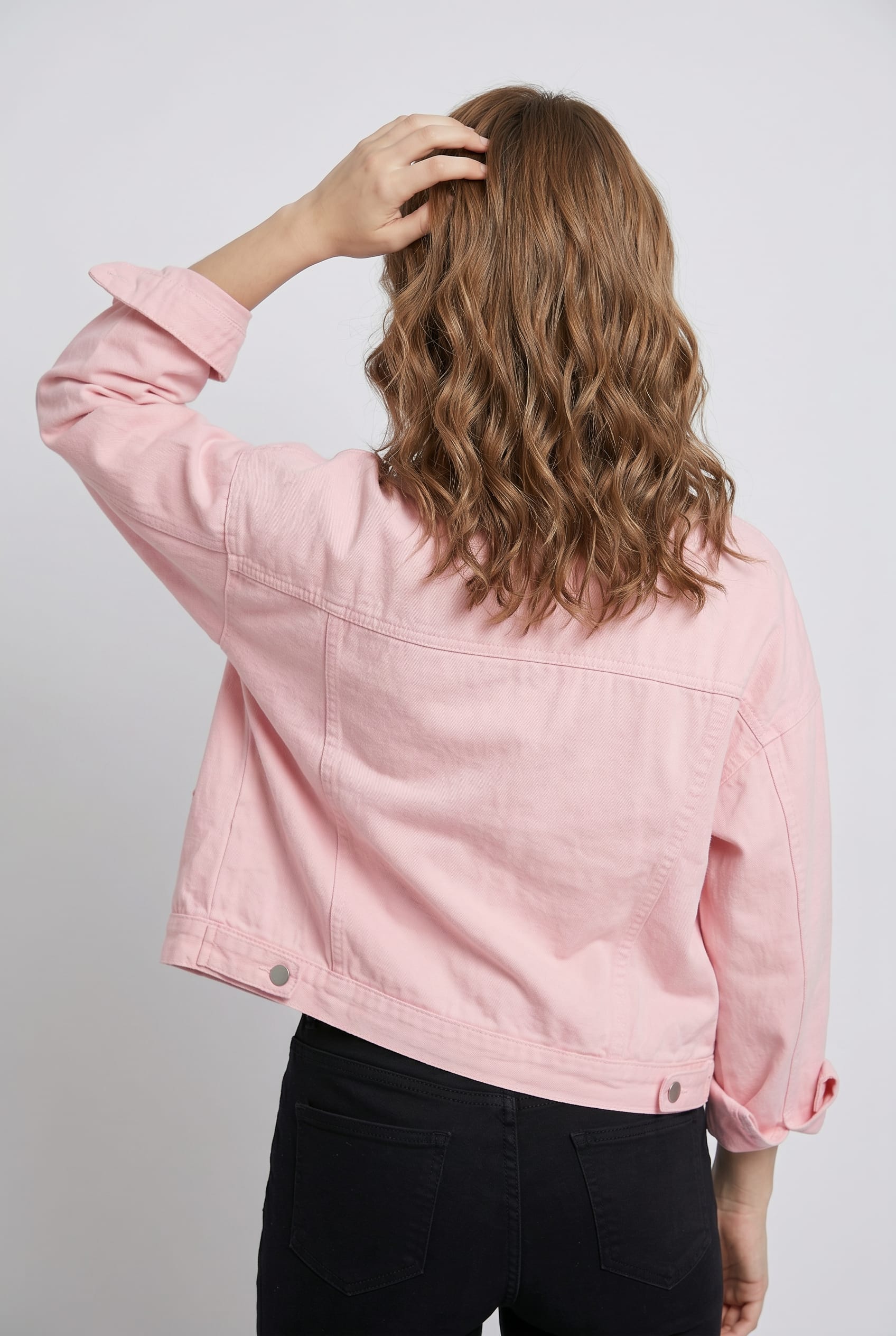 Pink Denim Cropped Trucker Jacket