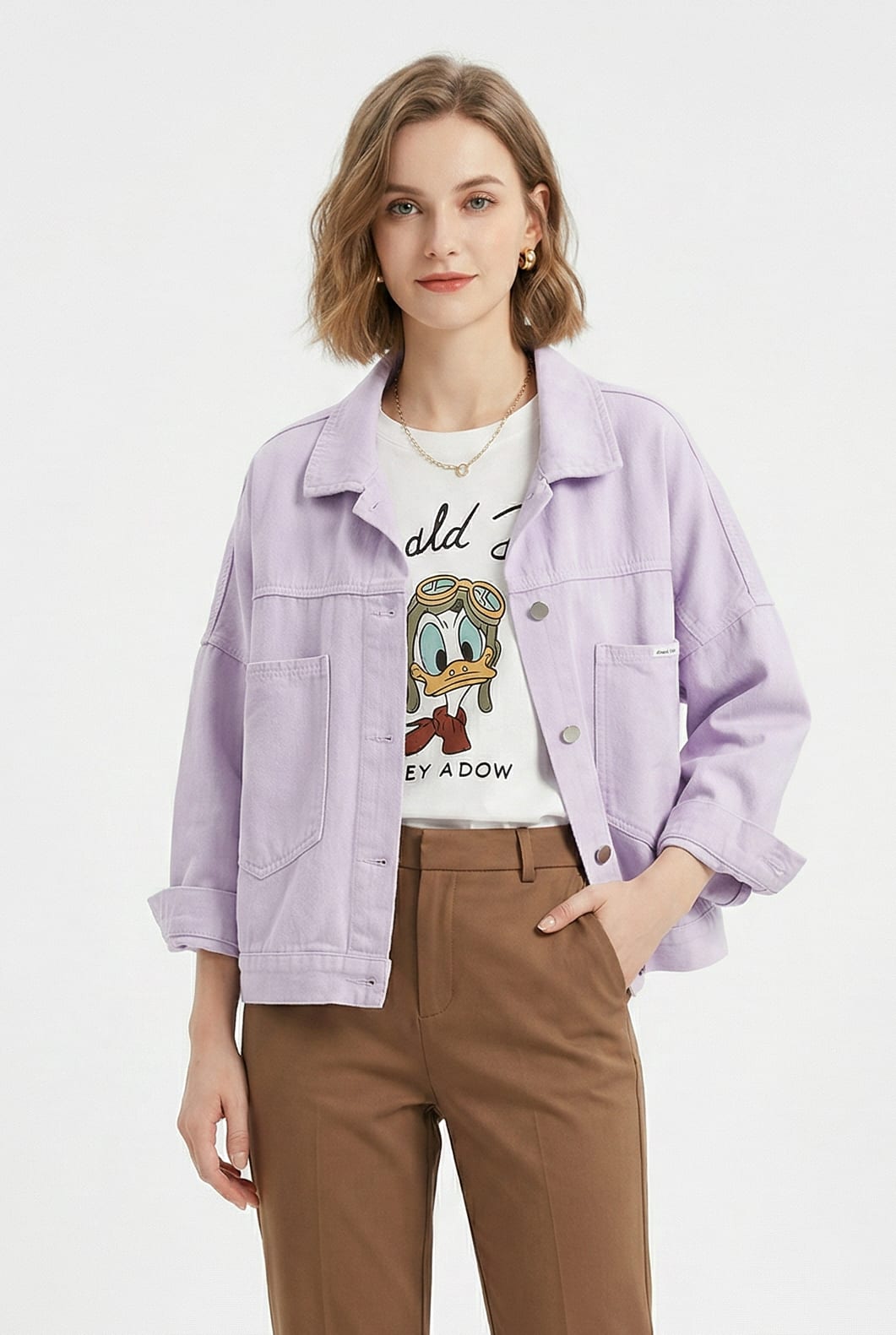 Lavender Denim Oversized Cropped Jacket