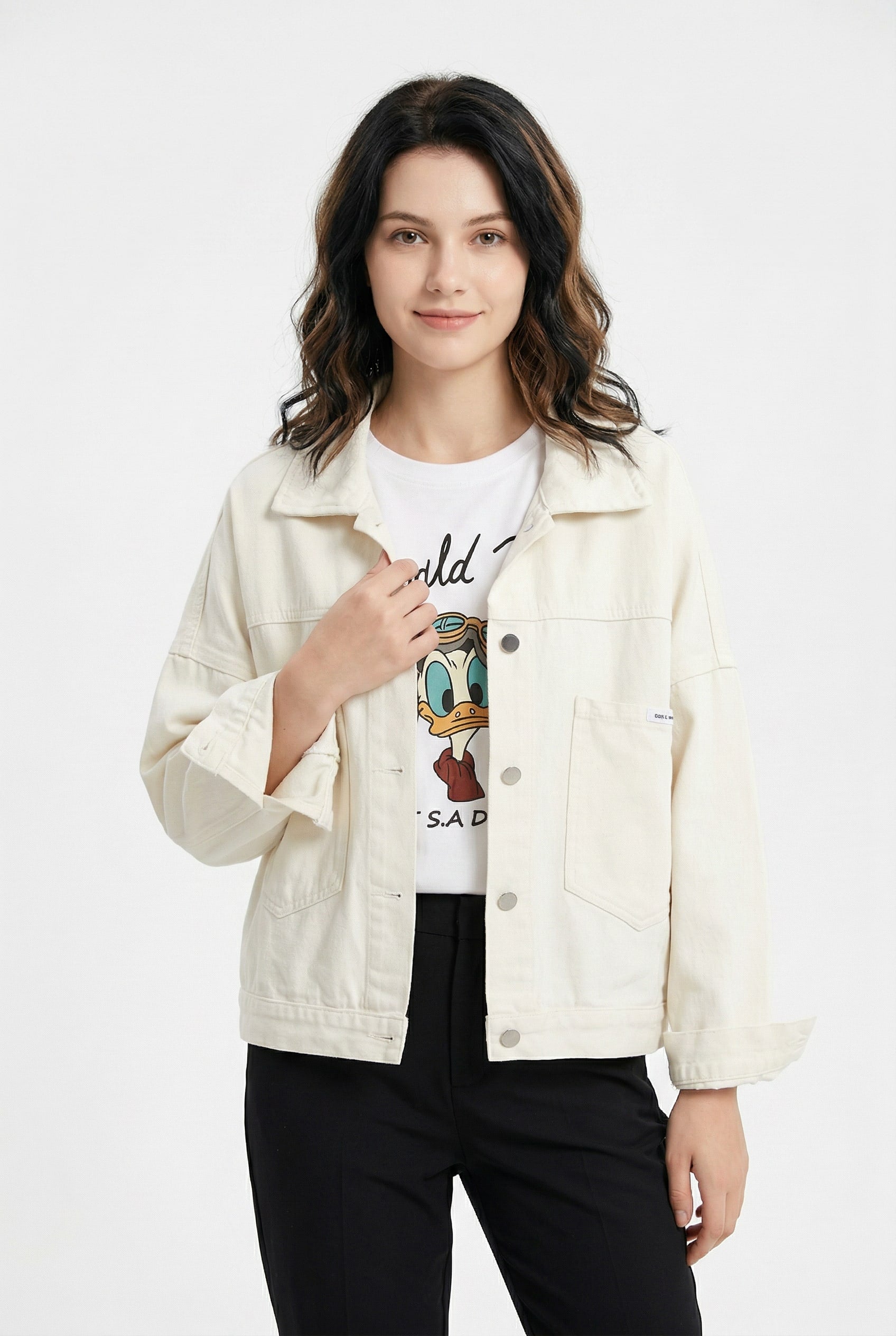 Cream Denim Oversized Utility Jacket
