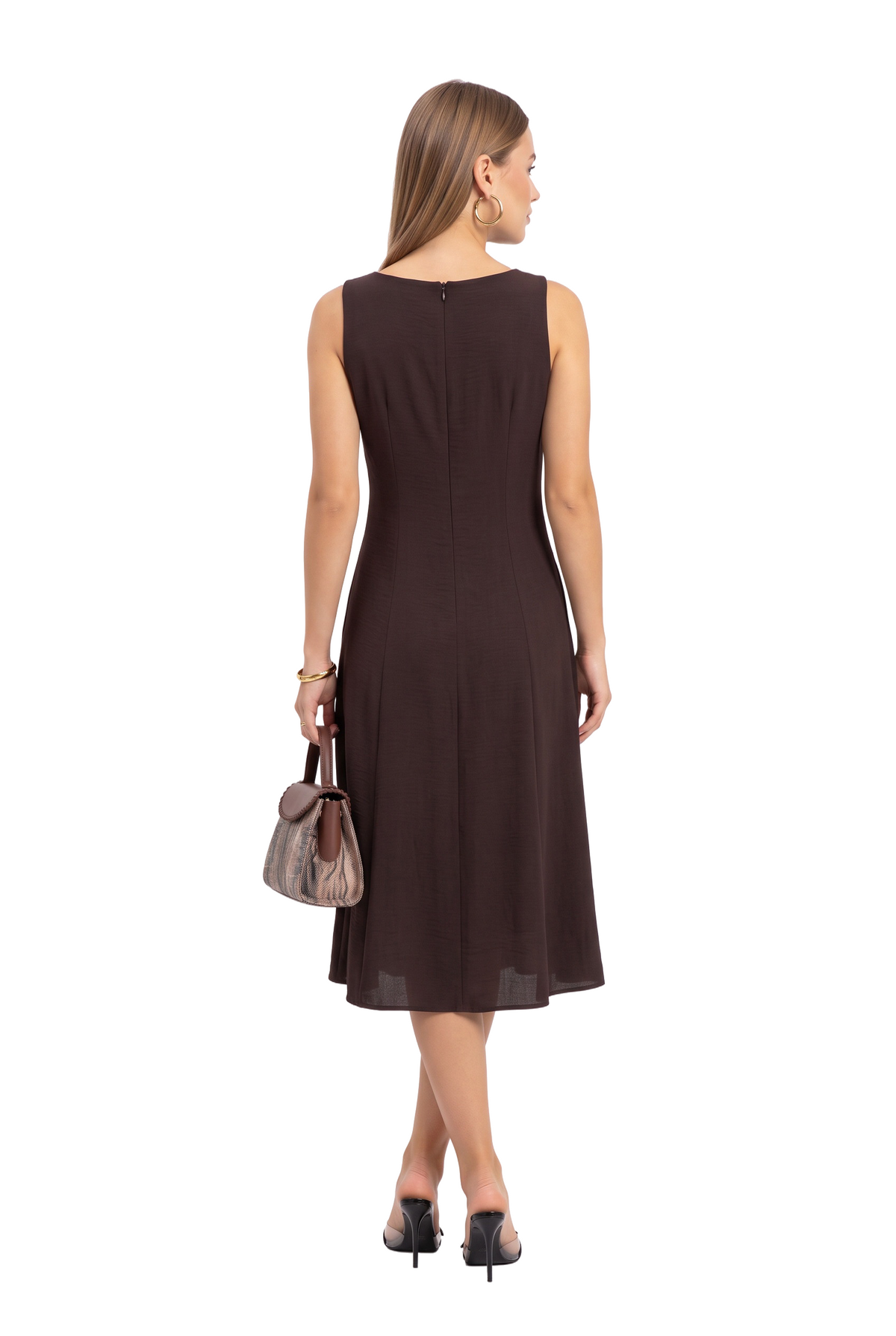 Brown Scoop Neck Midi Dress