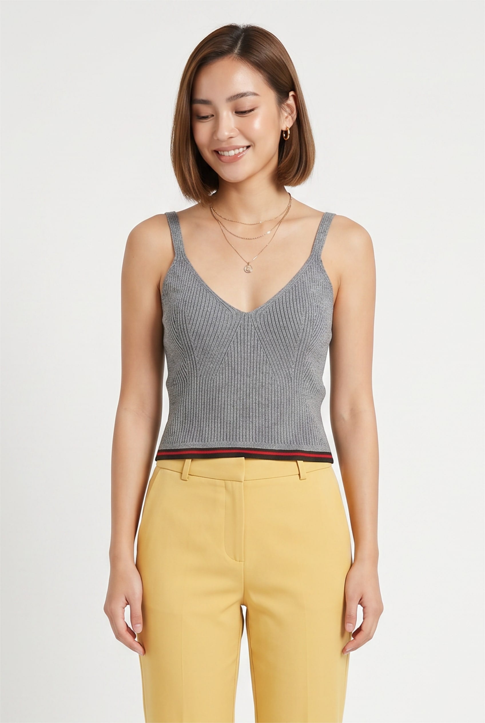 Grey Ribbed Knit Cropped Tank Top