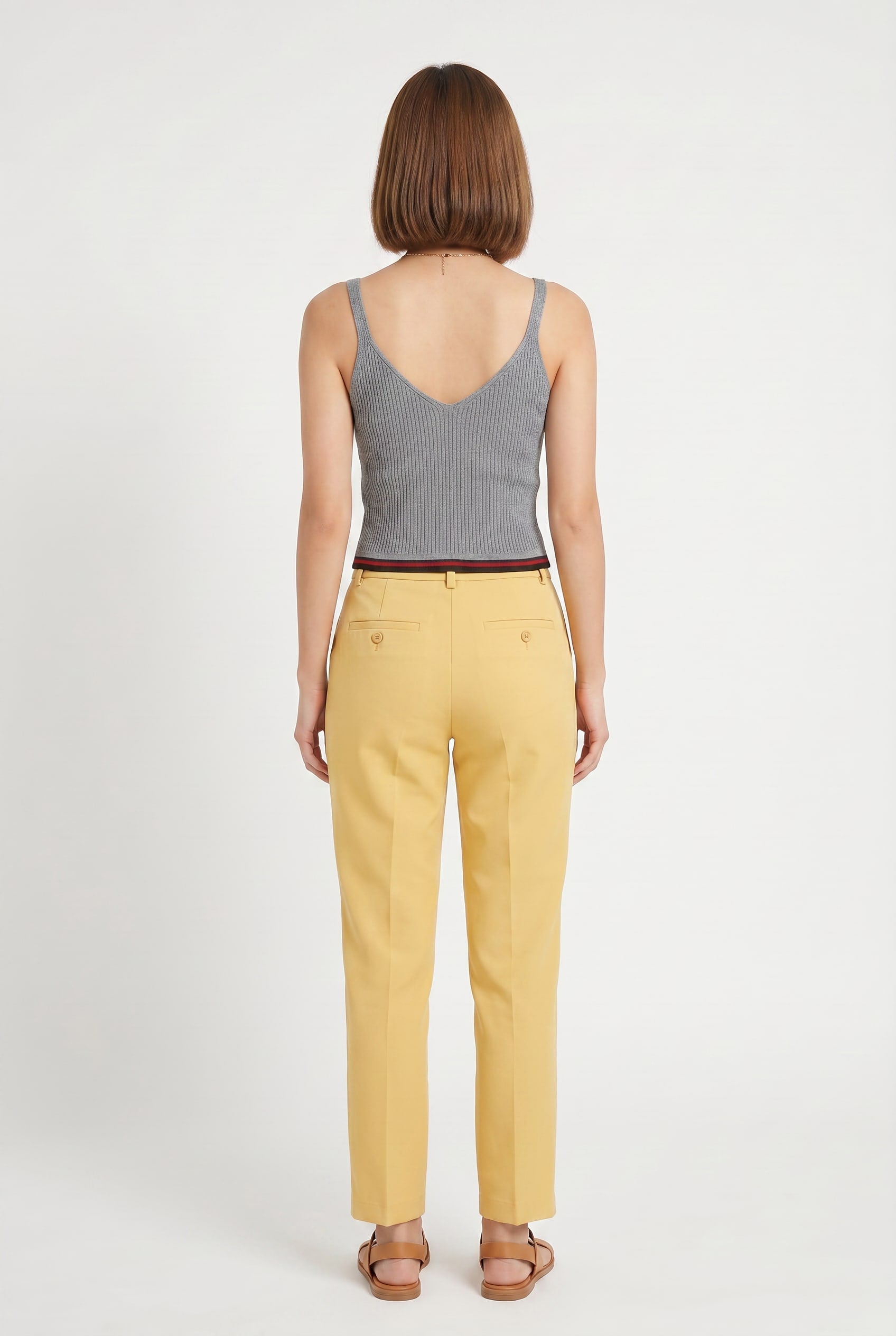 Grey Ribbed Knit Cropped Tank Top
