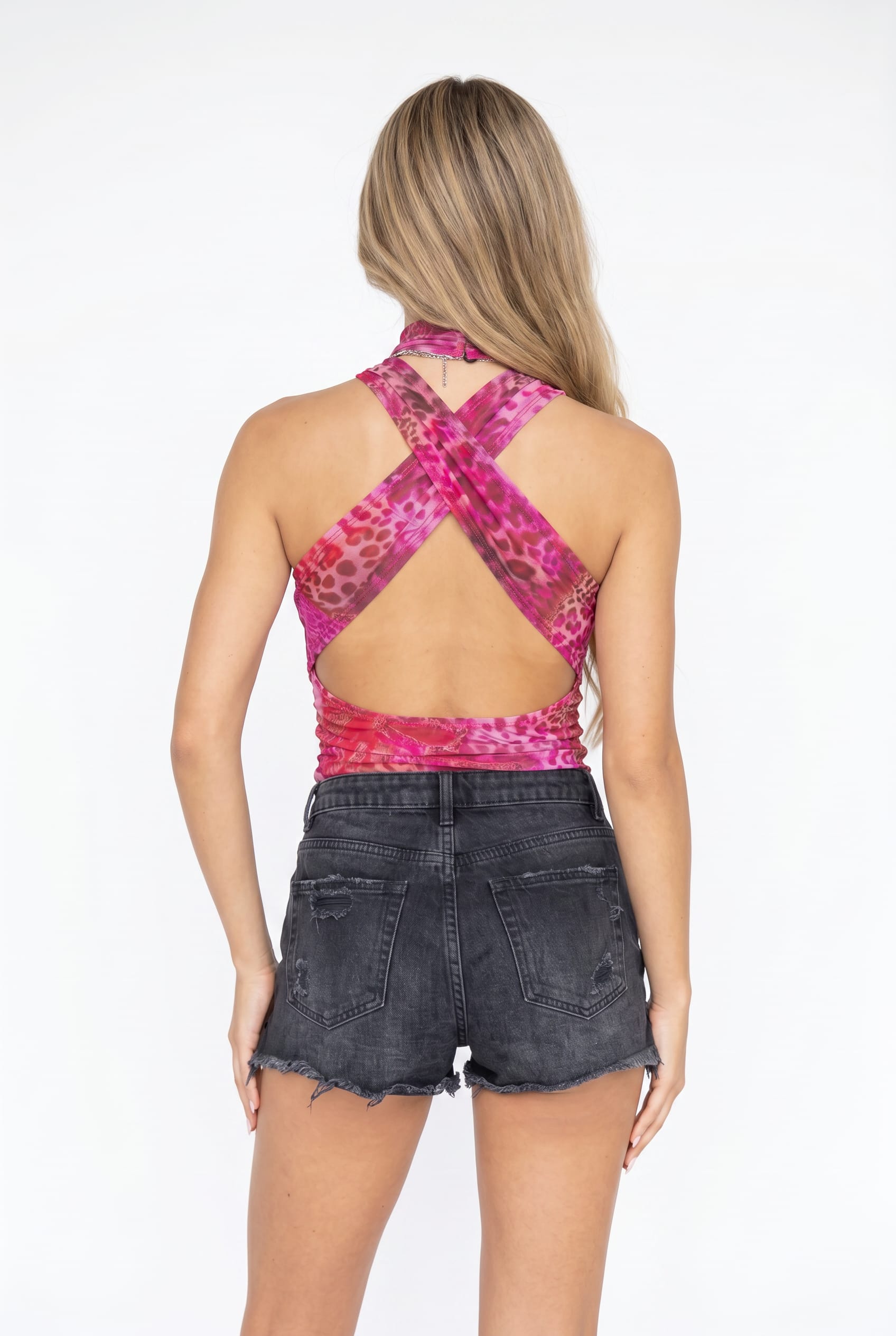 Pink Leopard Print Halter Bodysuit