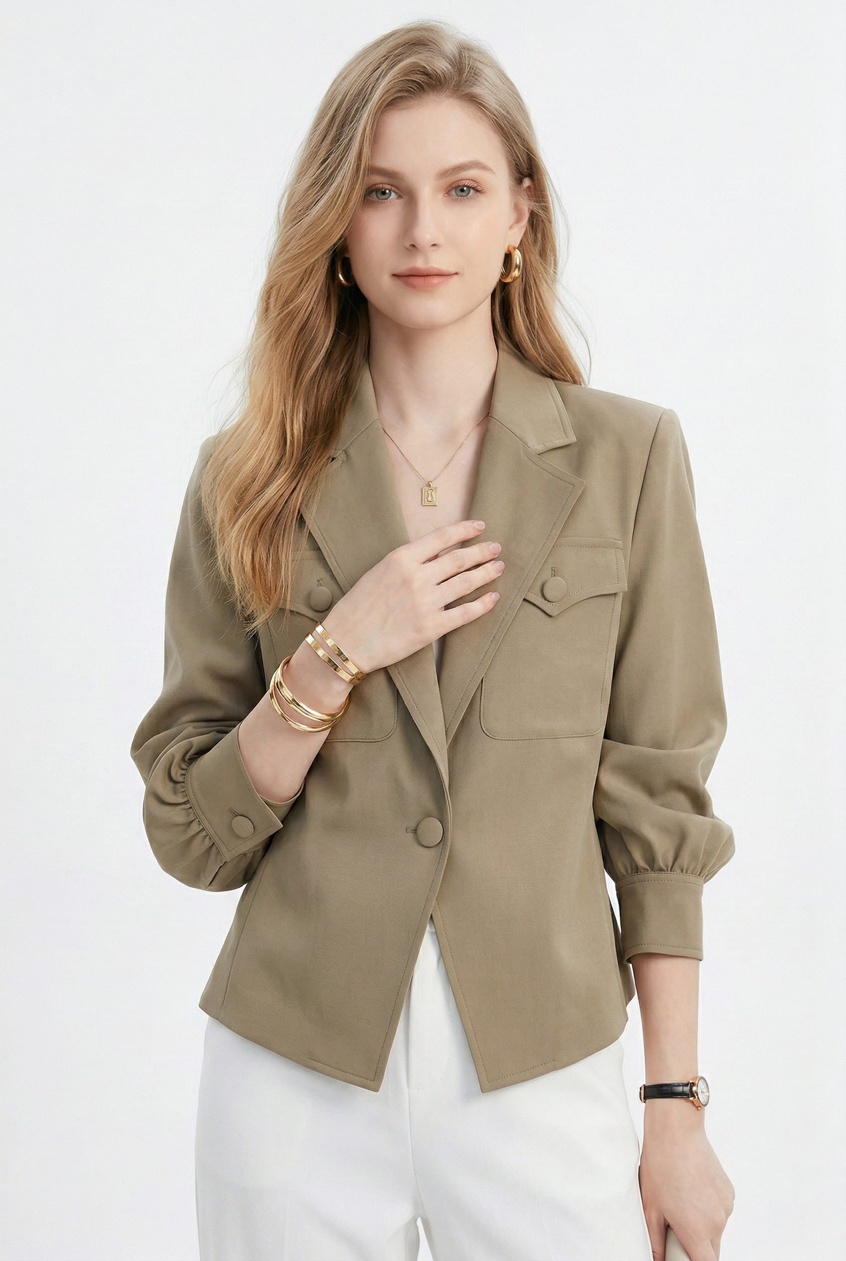 Olive Green Double-Breasted Utility Blazer
