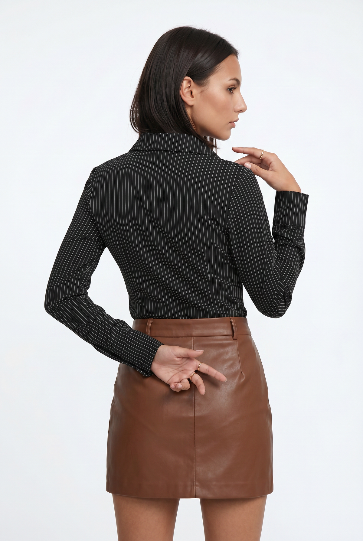Black Pinstripe Fitted Button Shirt