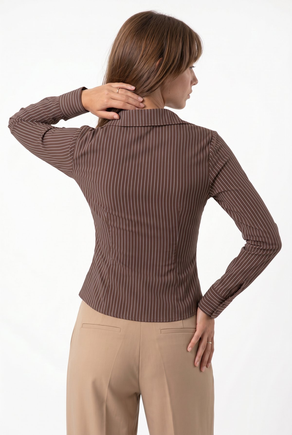Brown Pinstripe Fitted Button Shirt