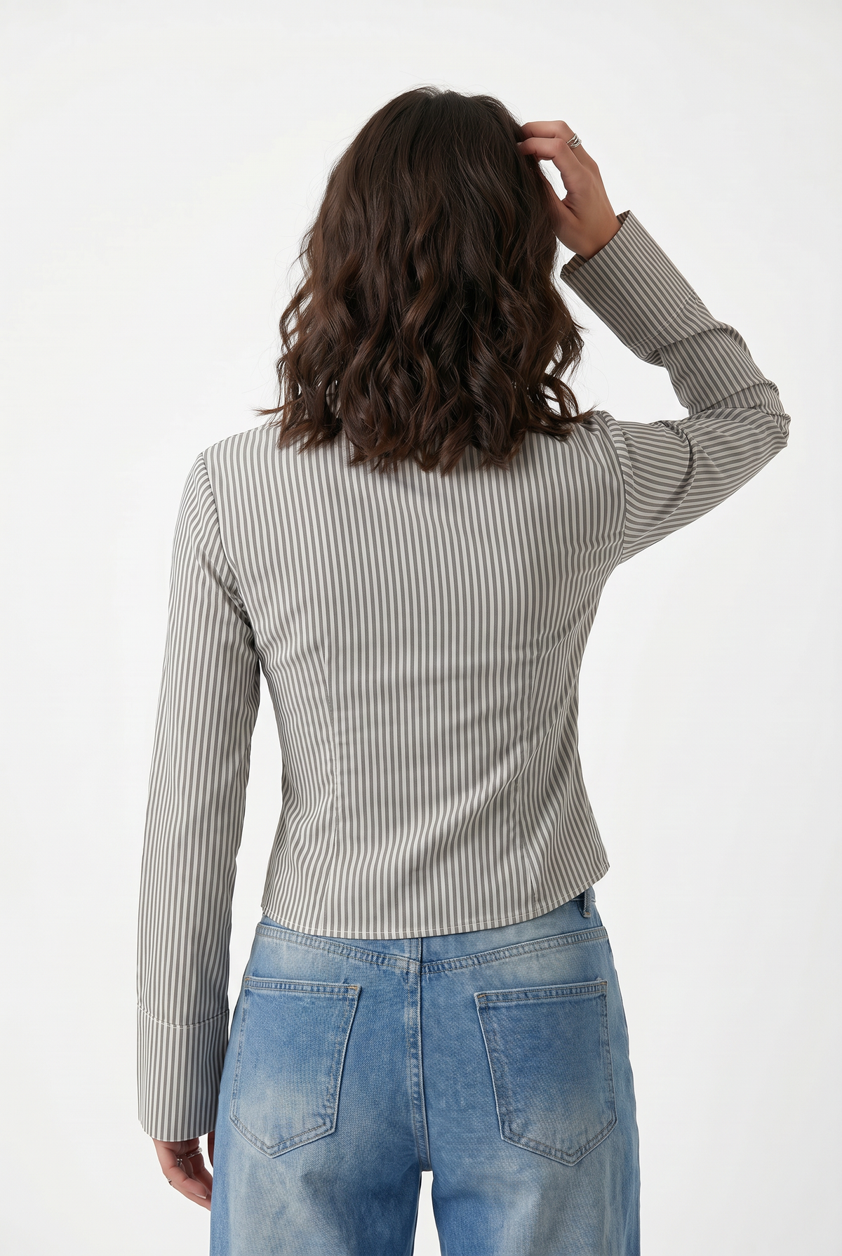 Gray Striped Button-Down Shirt