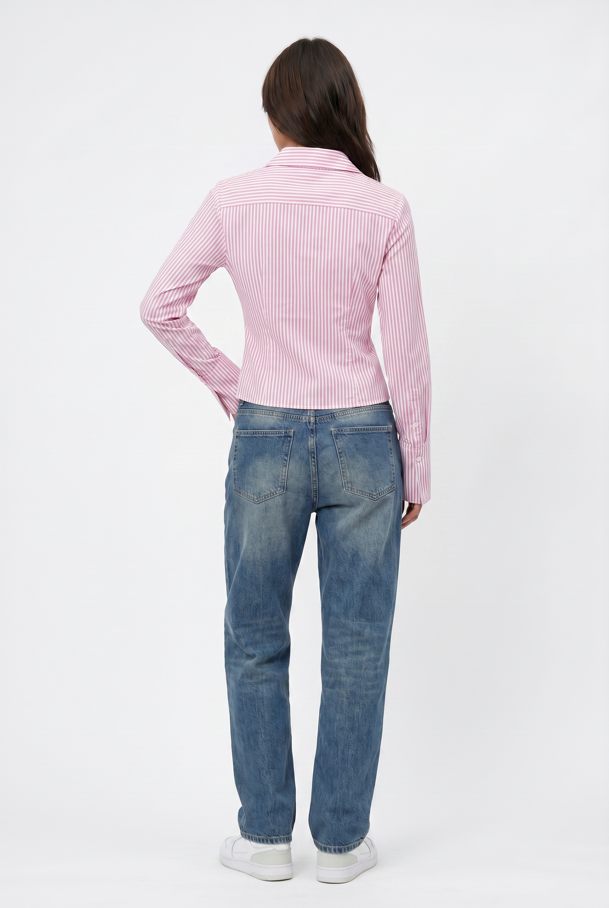 Pink Striped Cropped Button Shirt