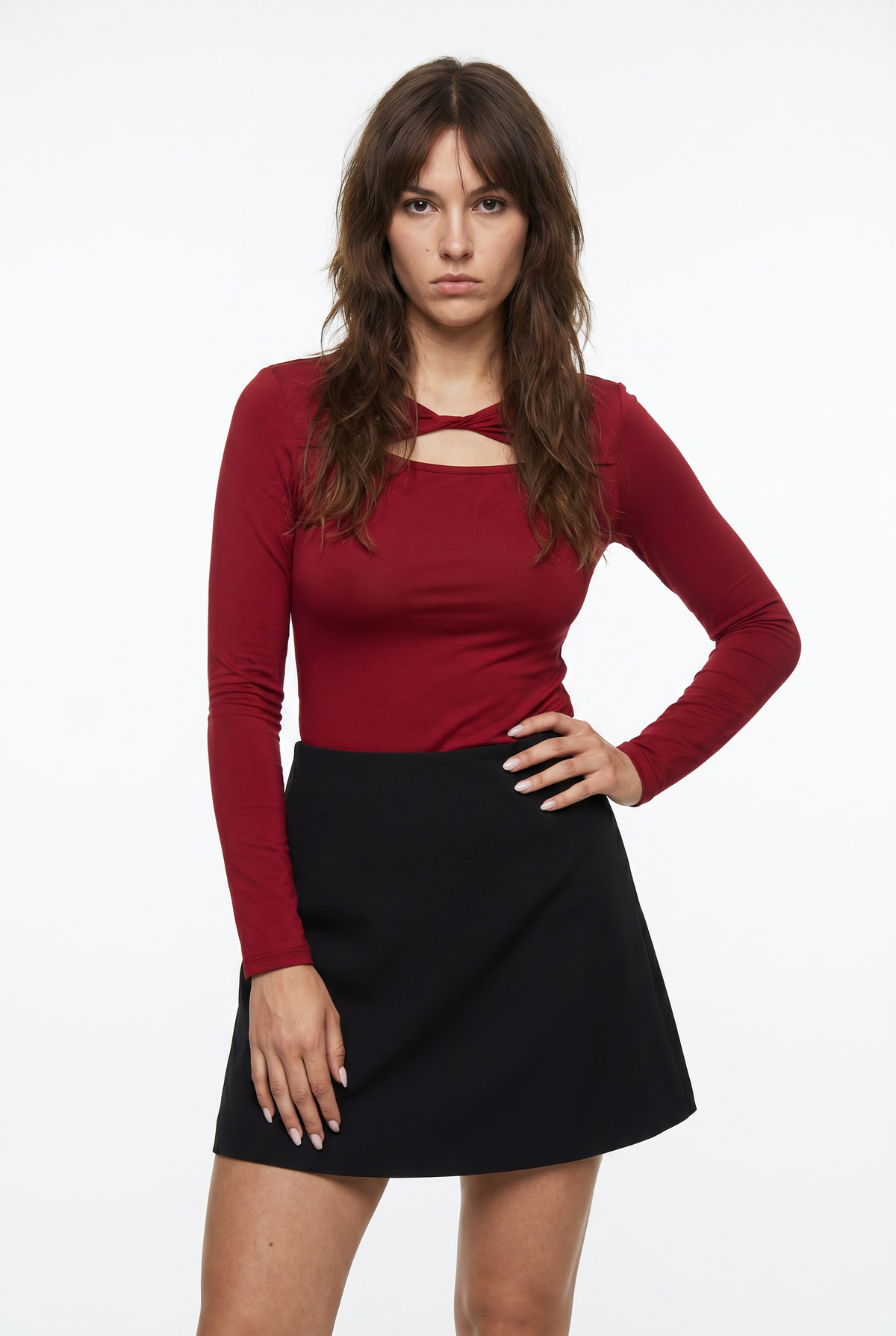 Red Cut-Out Long Sleeve Top