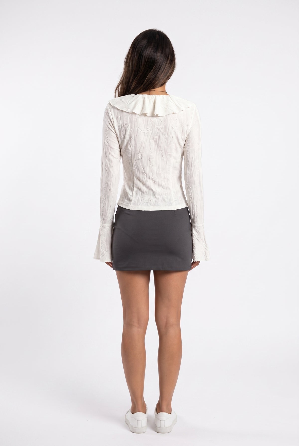 White Ruffled Bell Sleeve Blouse