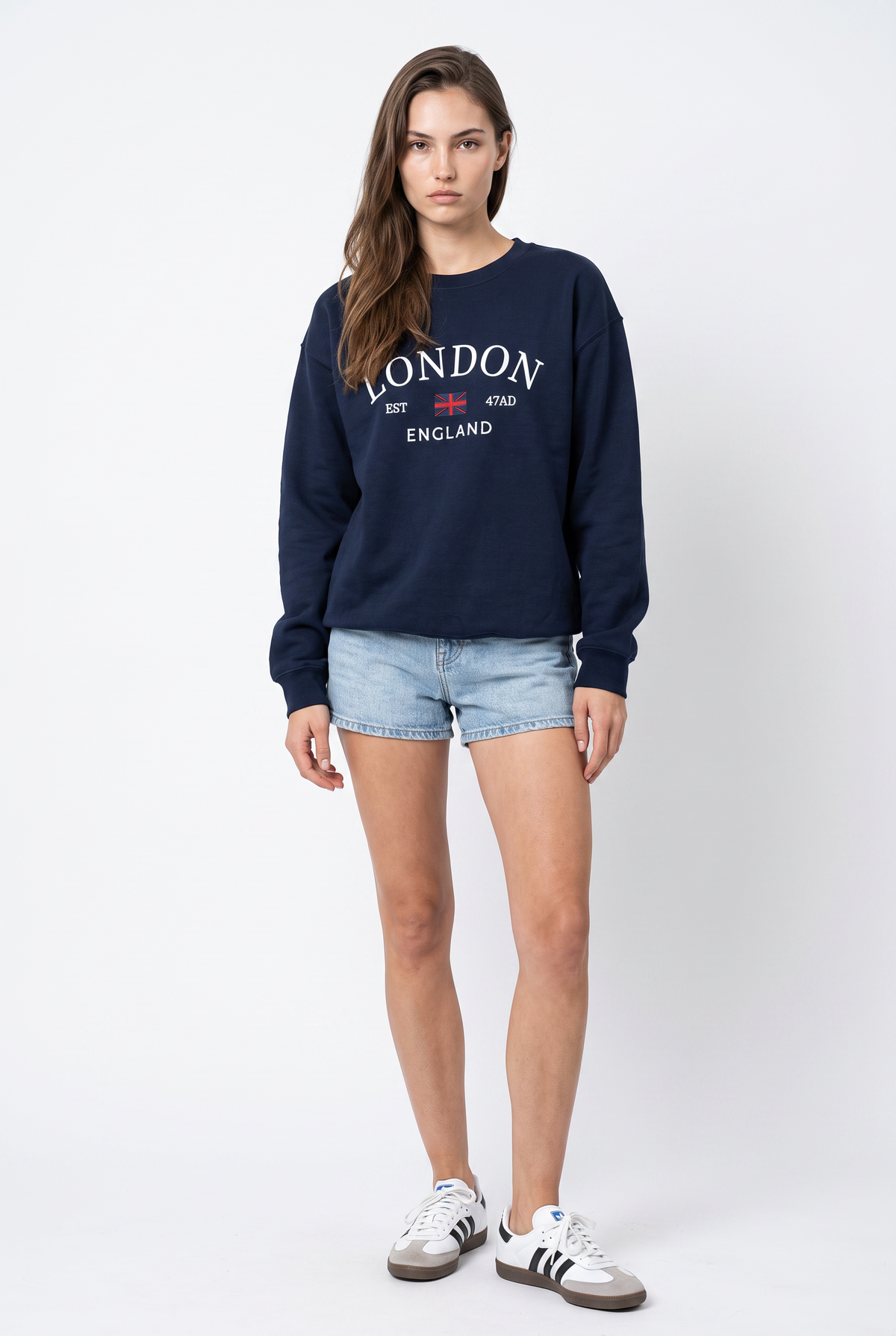 Navy London Graphic Cropped Sweatshirt