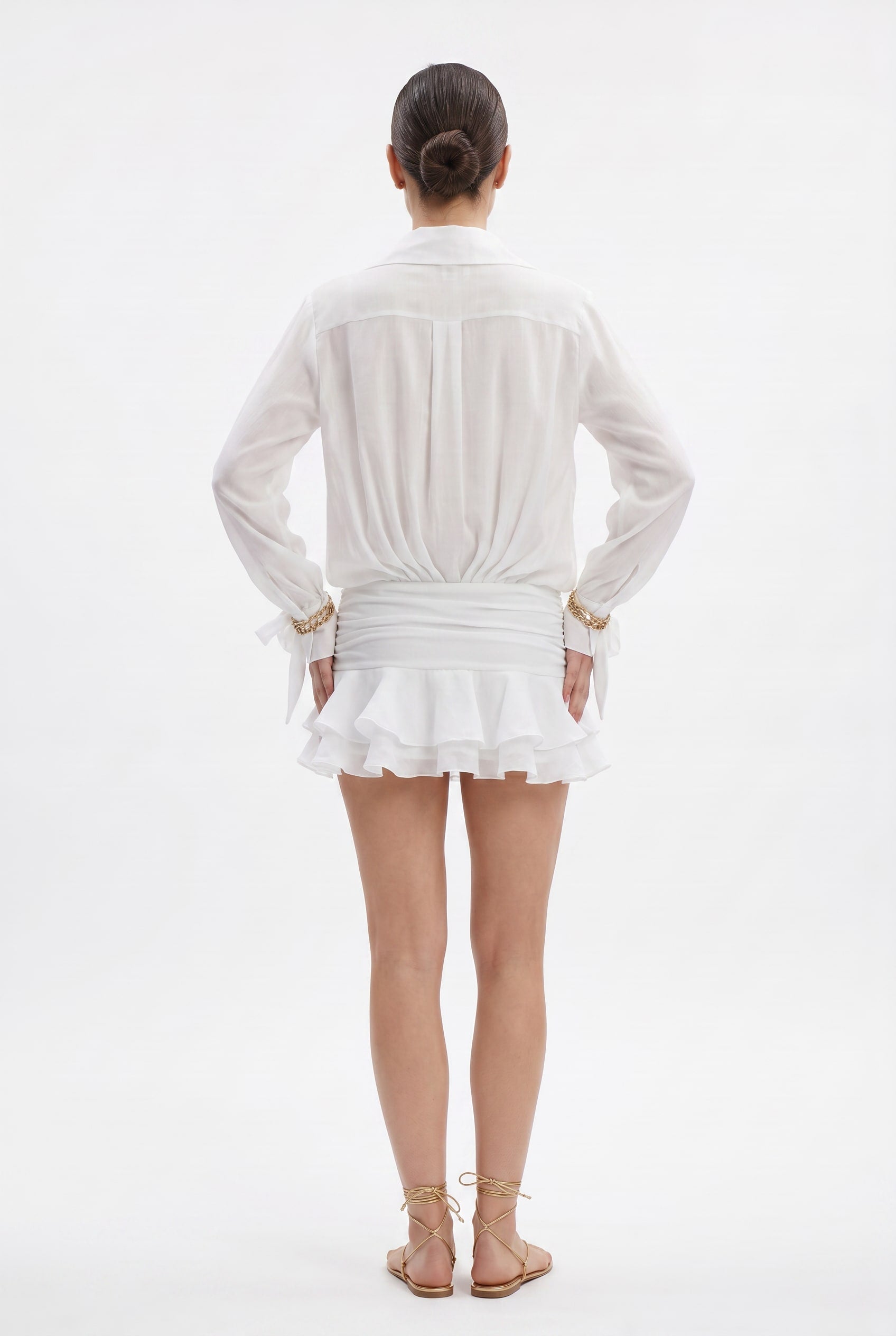 White Ruched Waist Shirt Mini Dress