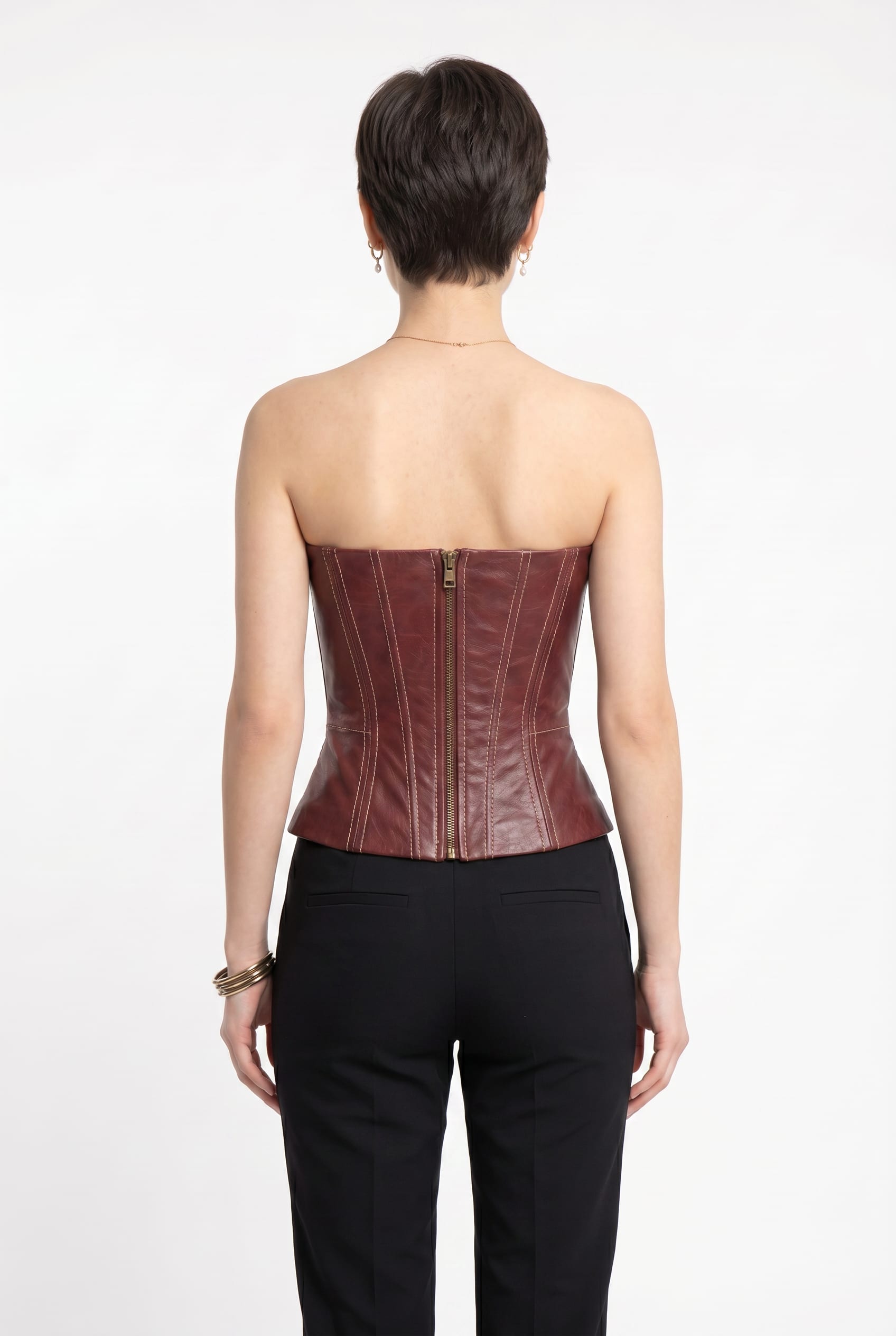 Burgundy Leather Boned Corset Top
