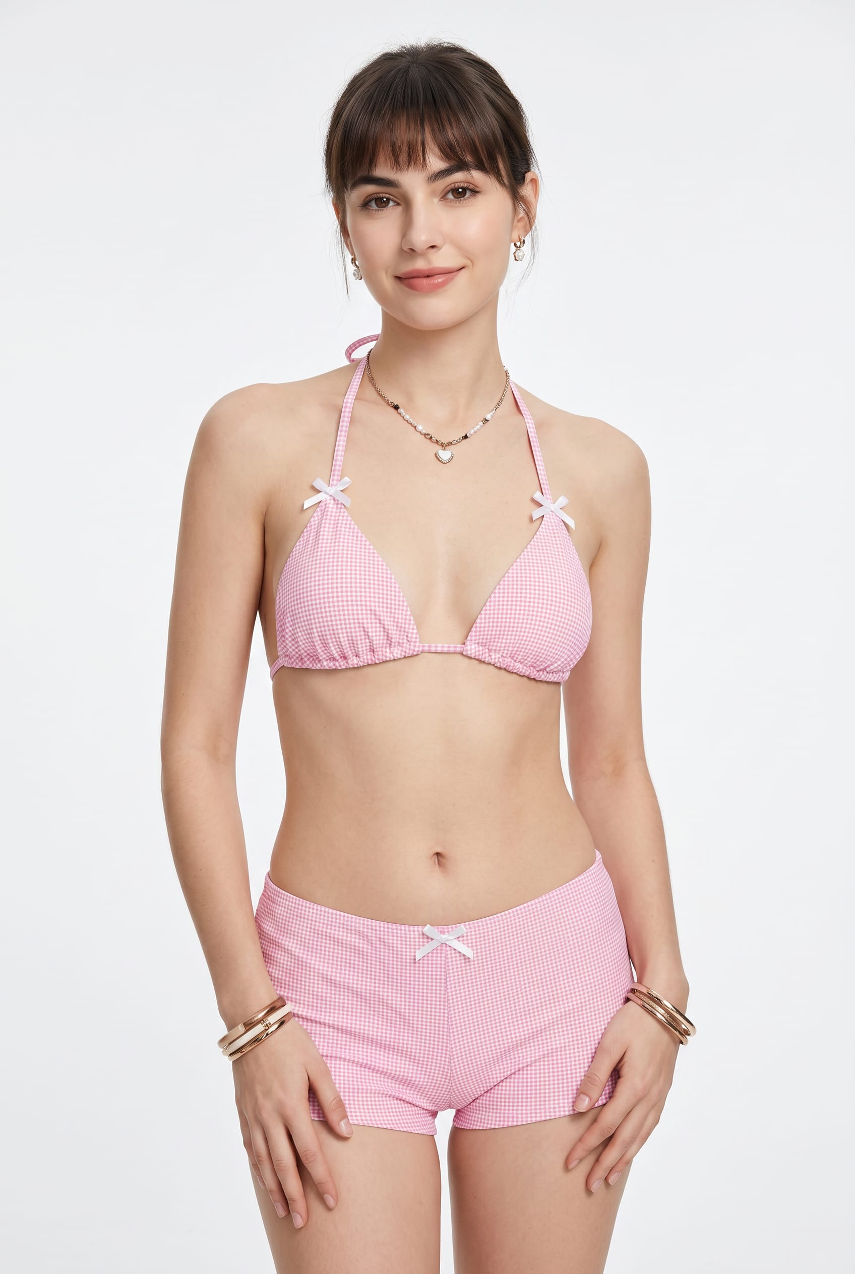 Pink Gingham Triangle Bikini Set