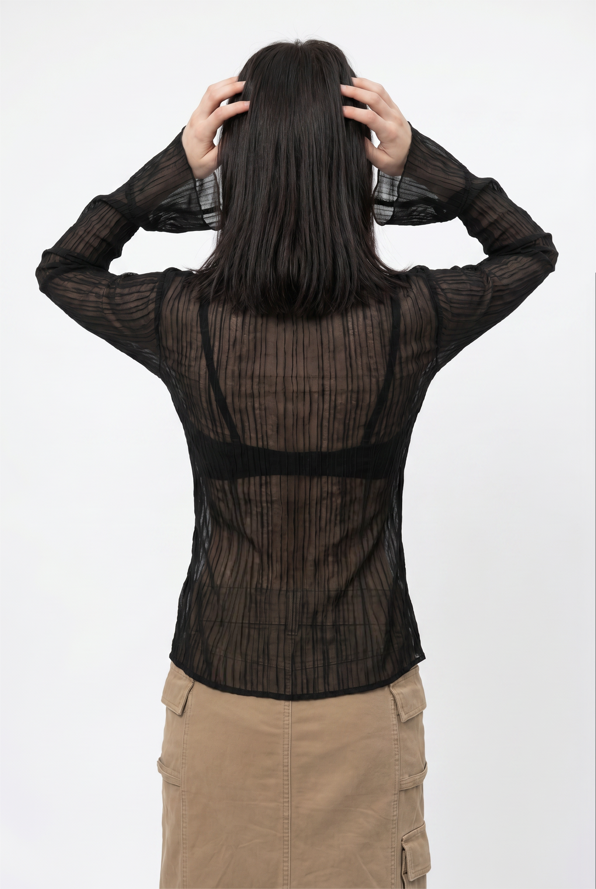 Black Sheer Striped Long Blouse