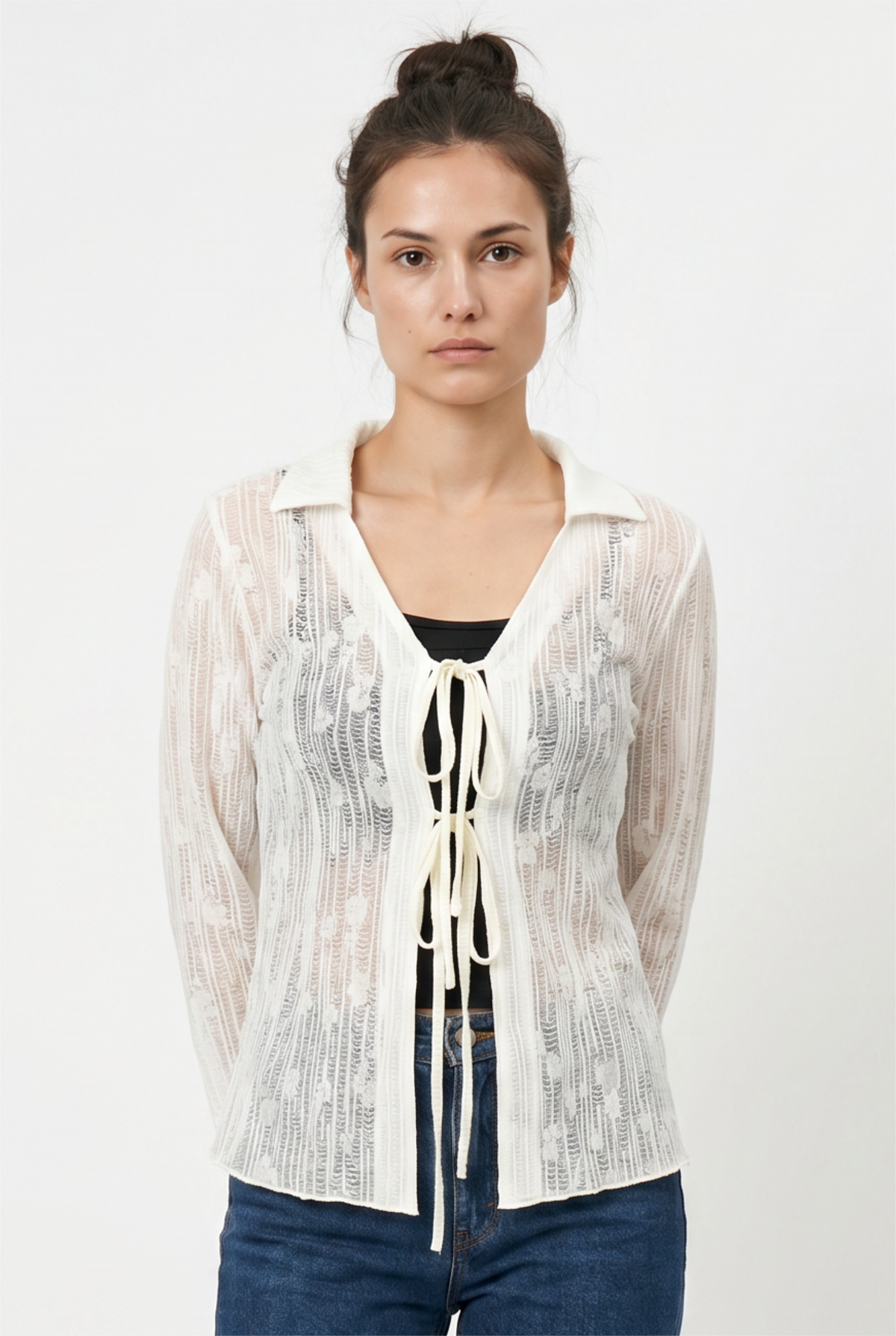 White Lace Bell Sleeve Blouse