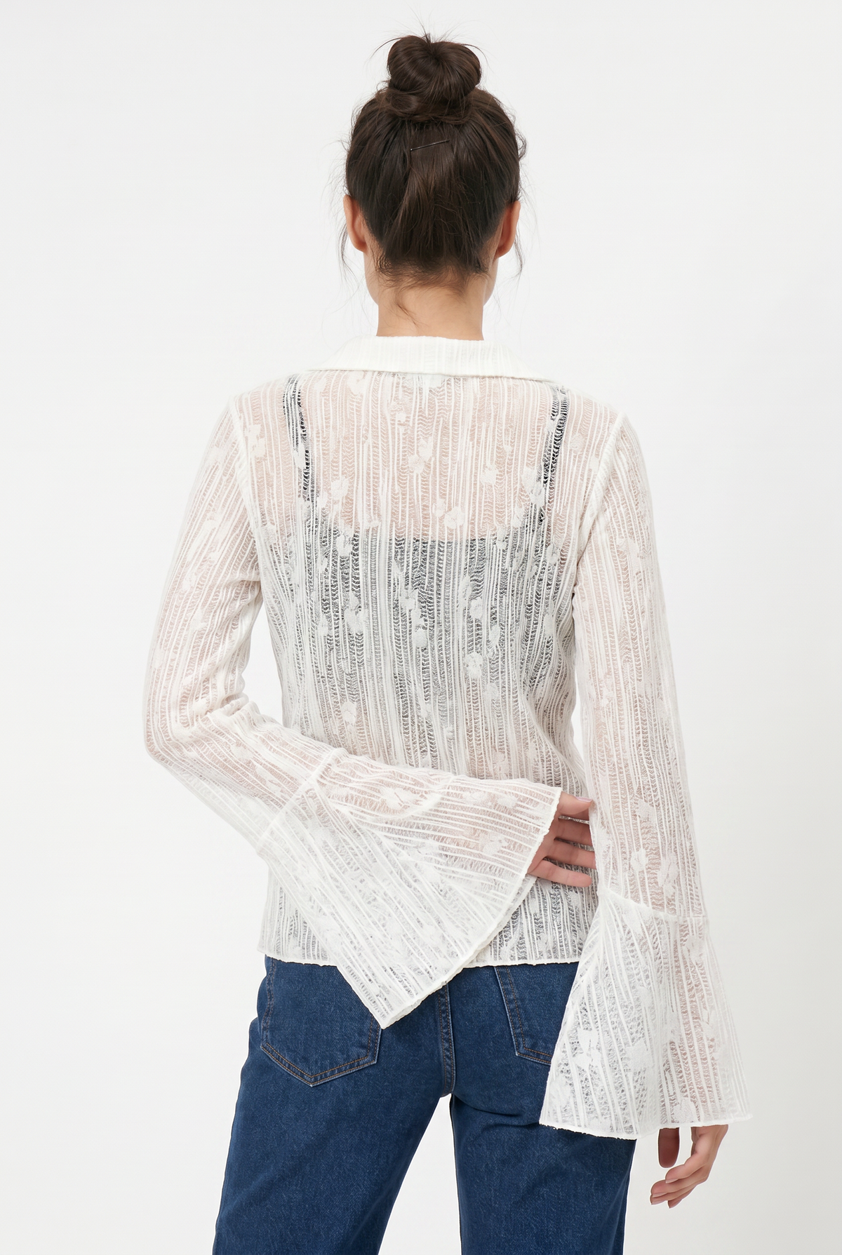 White Lace Bell Sleeve Blouse