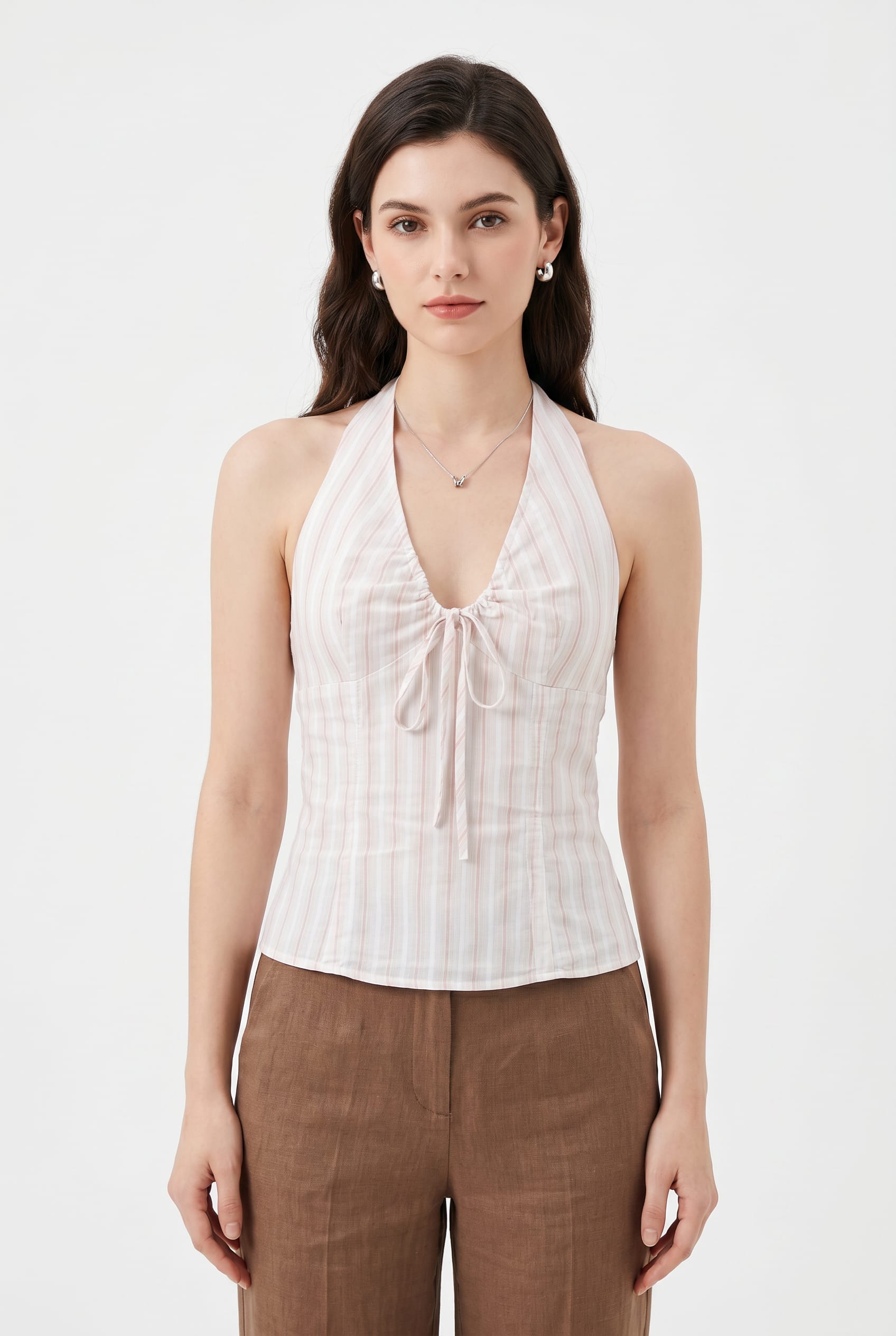 Blush Striped Halter Tie Top