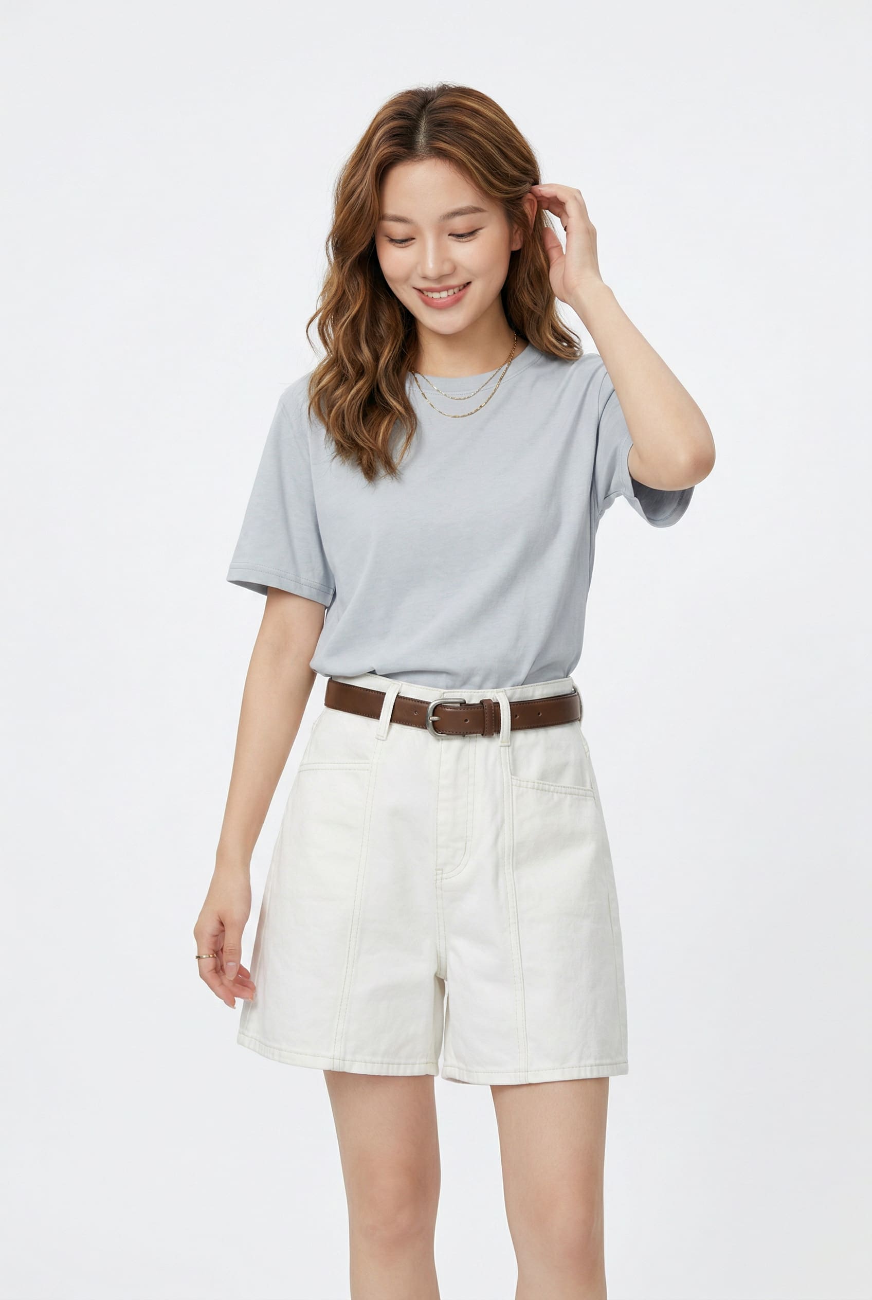 Cream Denim Utility Shorts