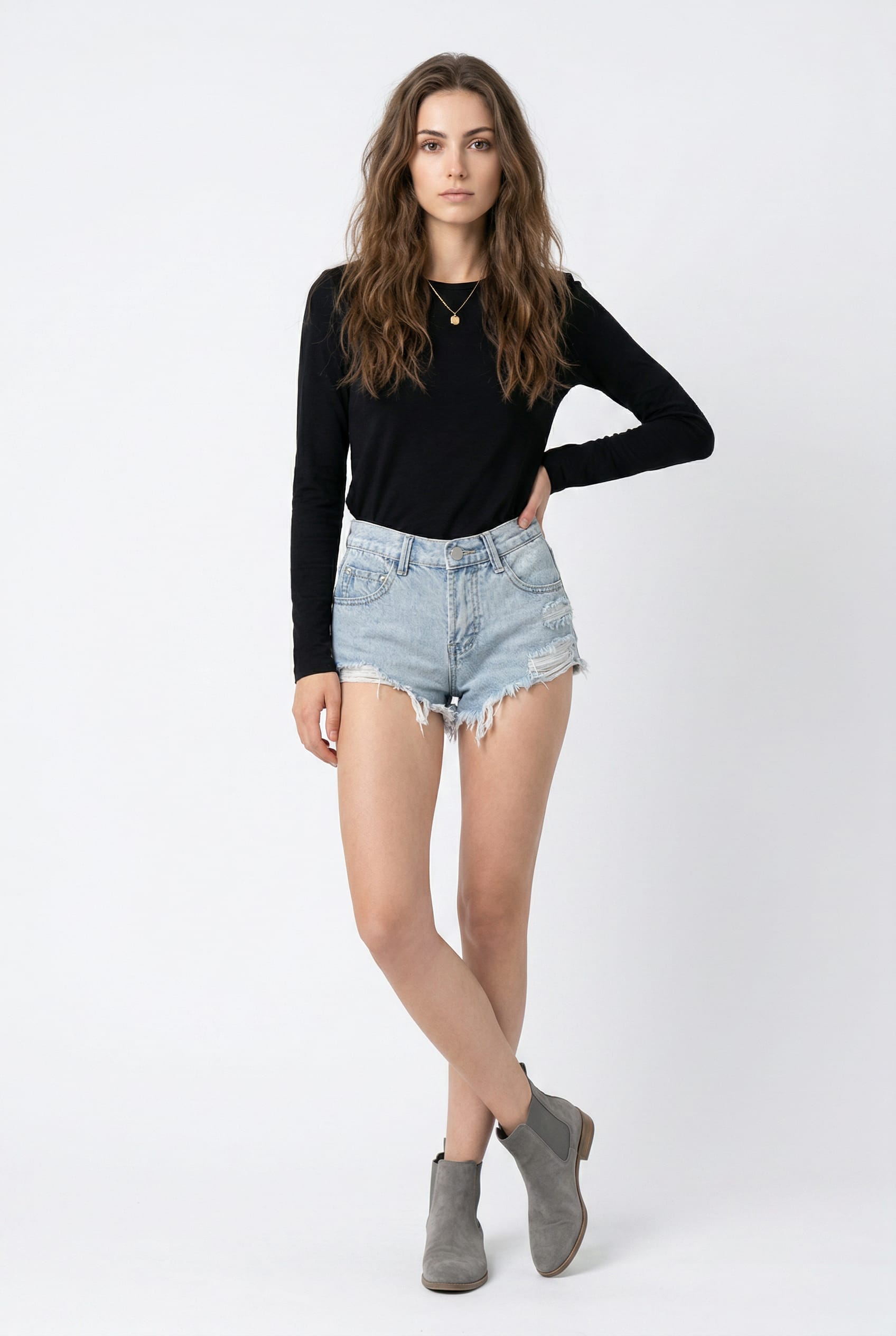 Light Blue Distressed Denim Shorts