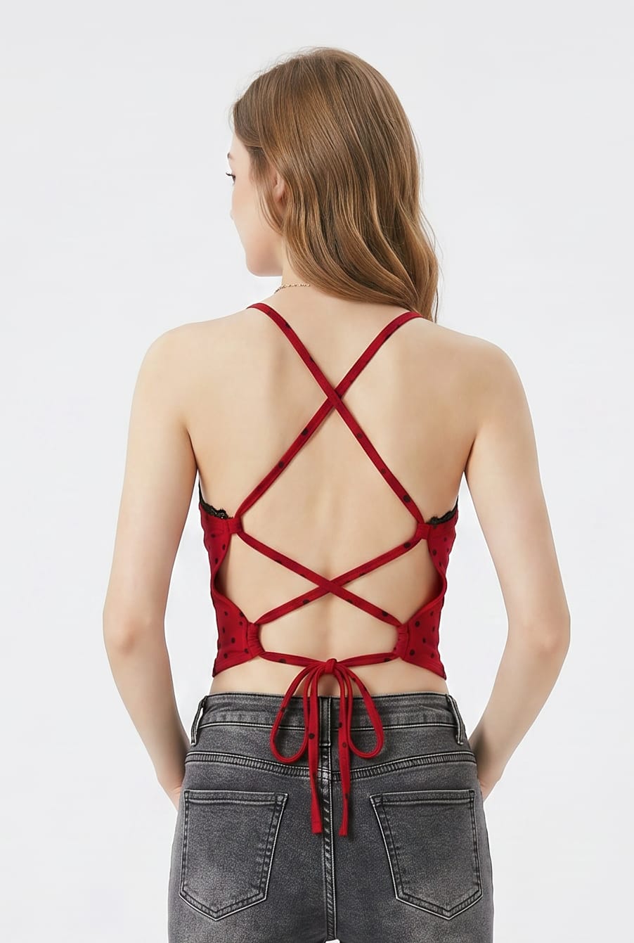 Red Polka Dot Tie-Front Crop Top