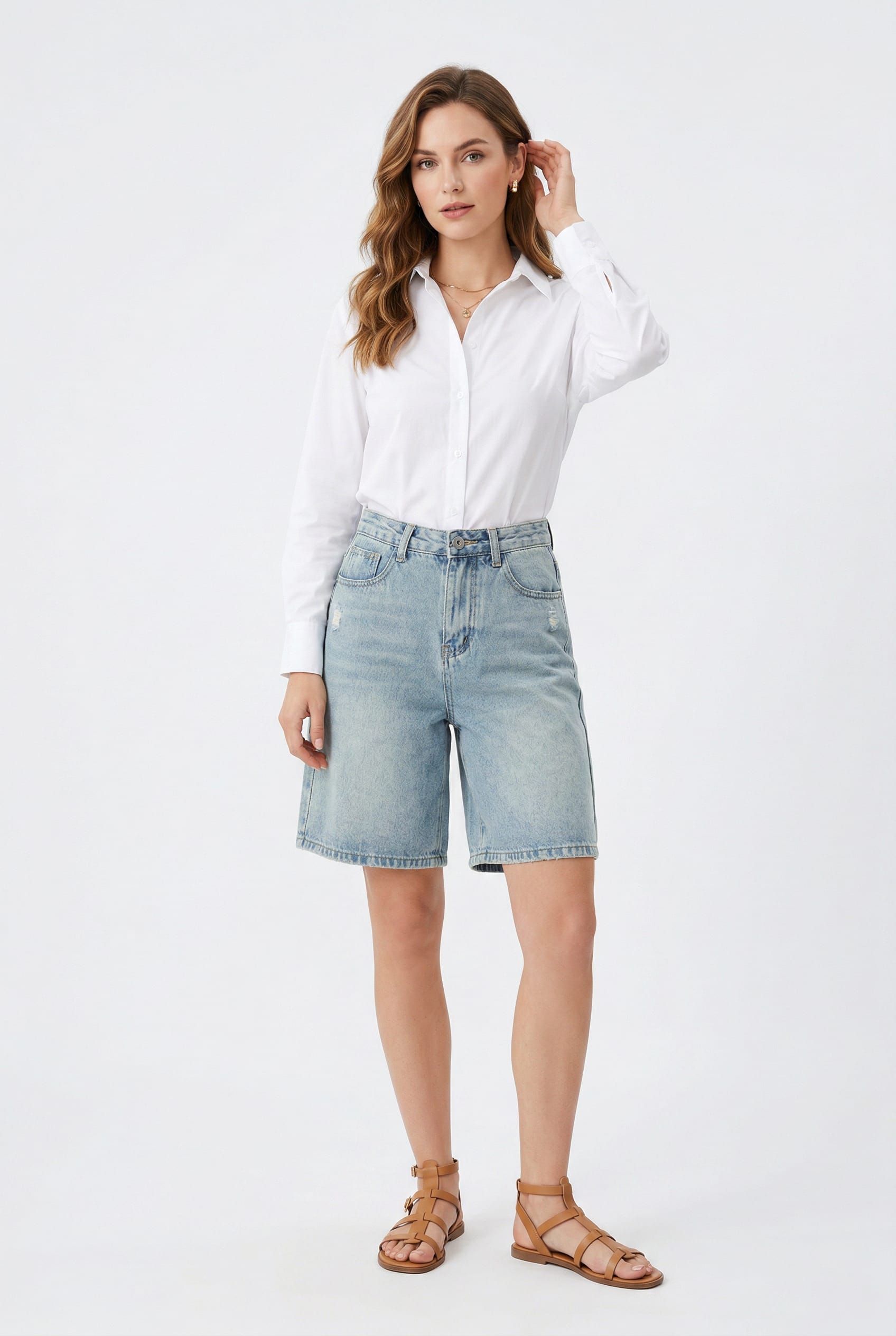 Light Blue Denim Bermuda Shorts