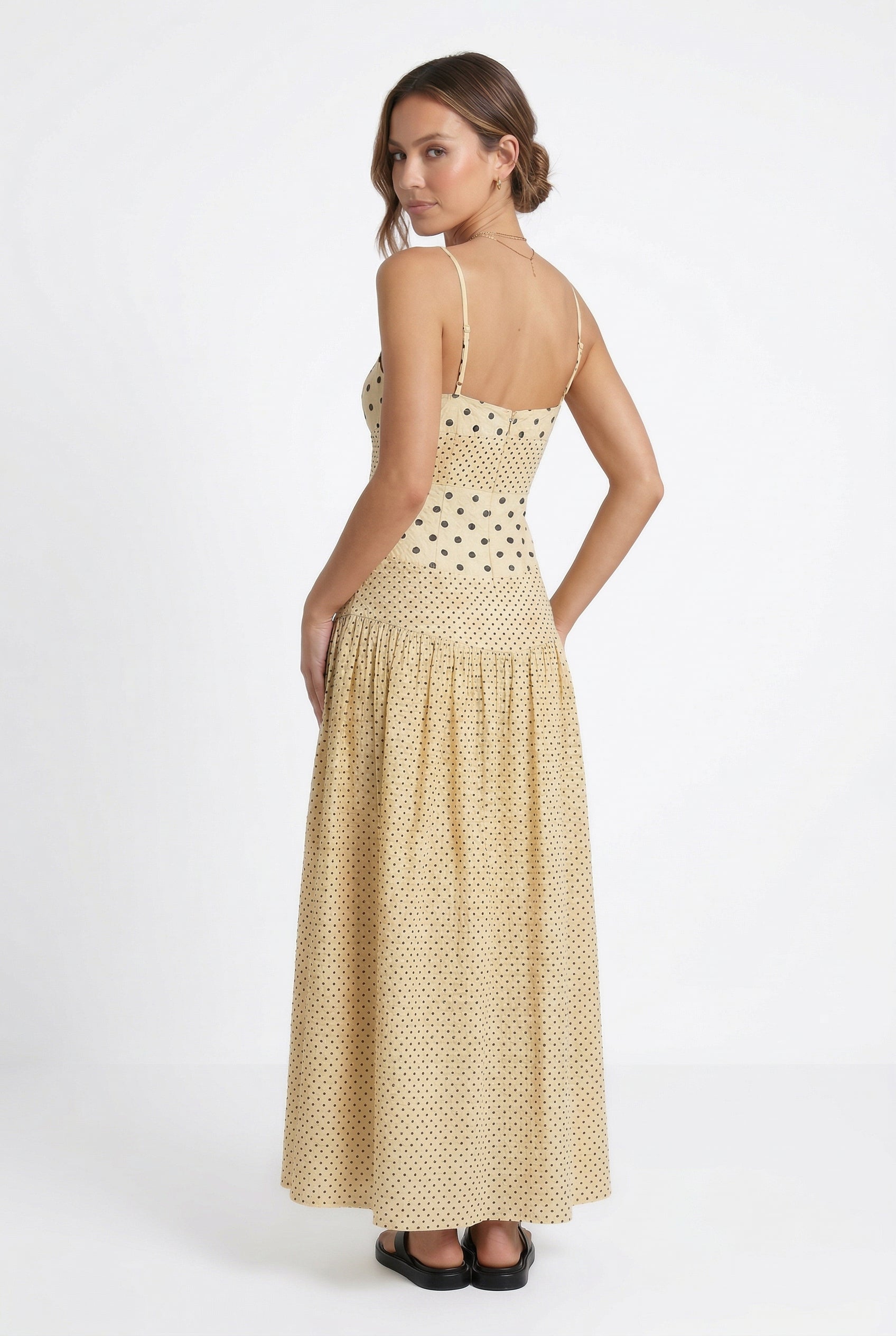 Buttercream Mixed Polka Dot Maxi Dress