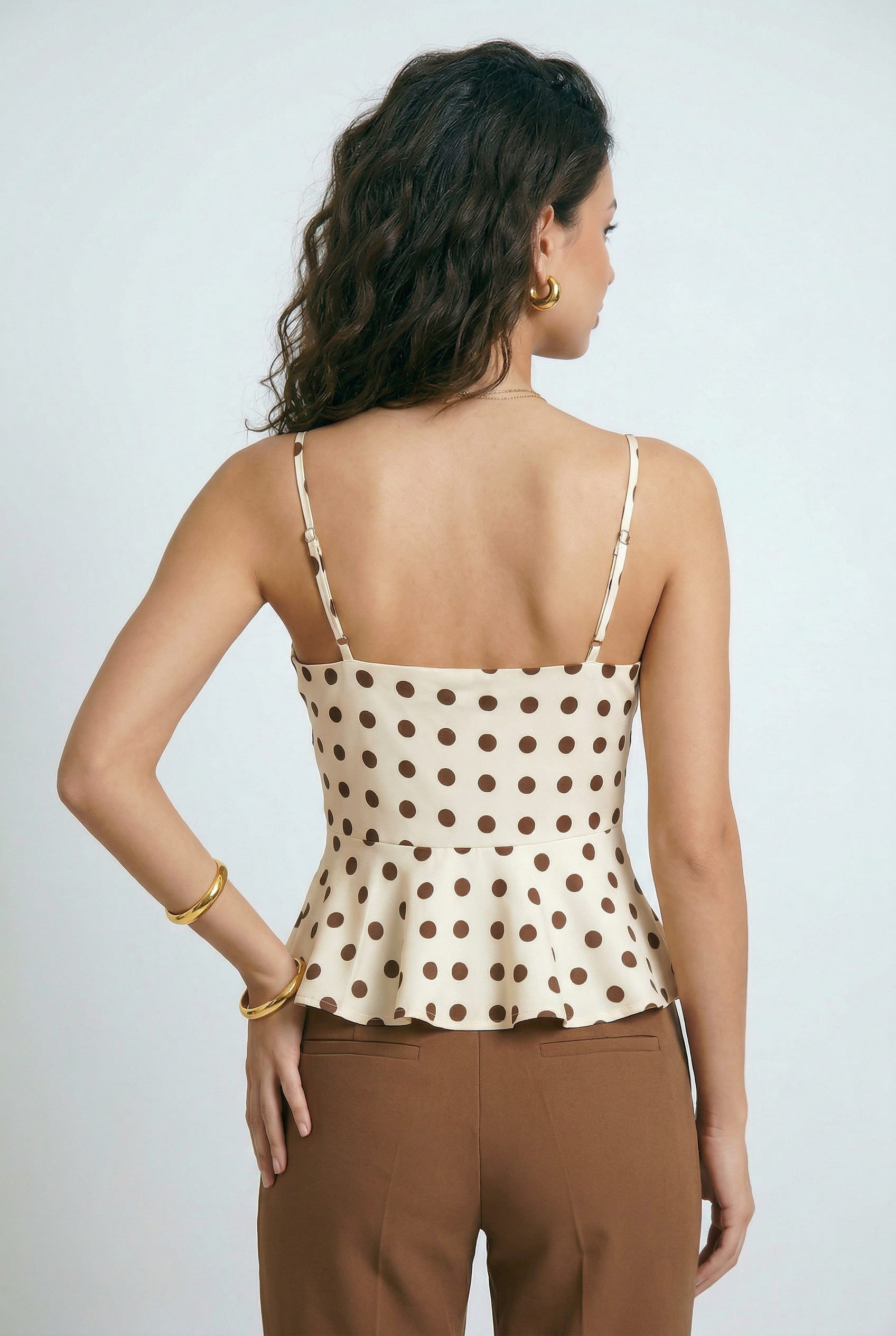 Cream Polka Dot Peplum Cami Top