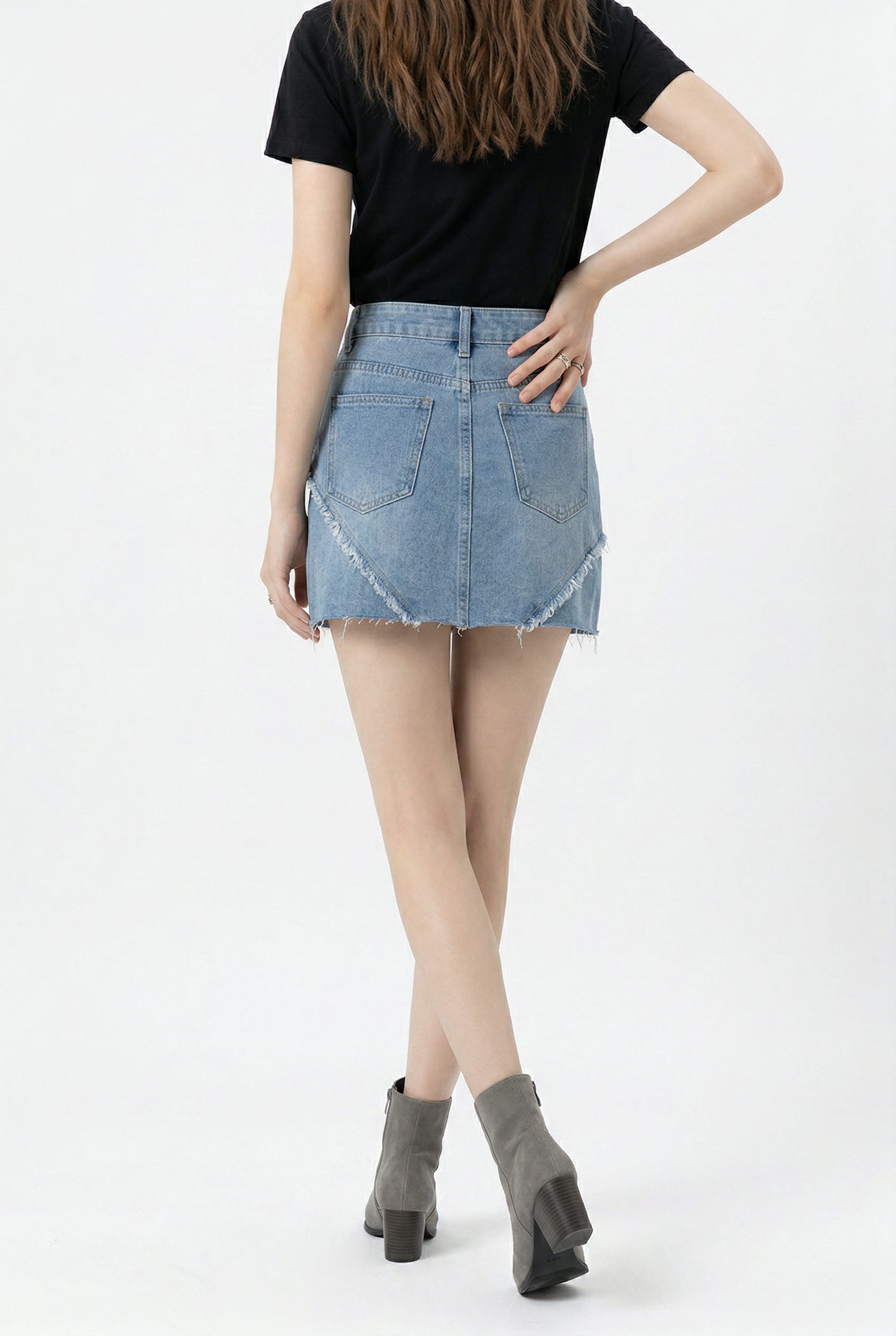 Light Blue Frayed Patchwork Denim Mini